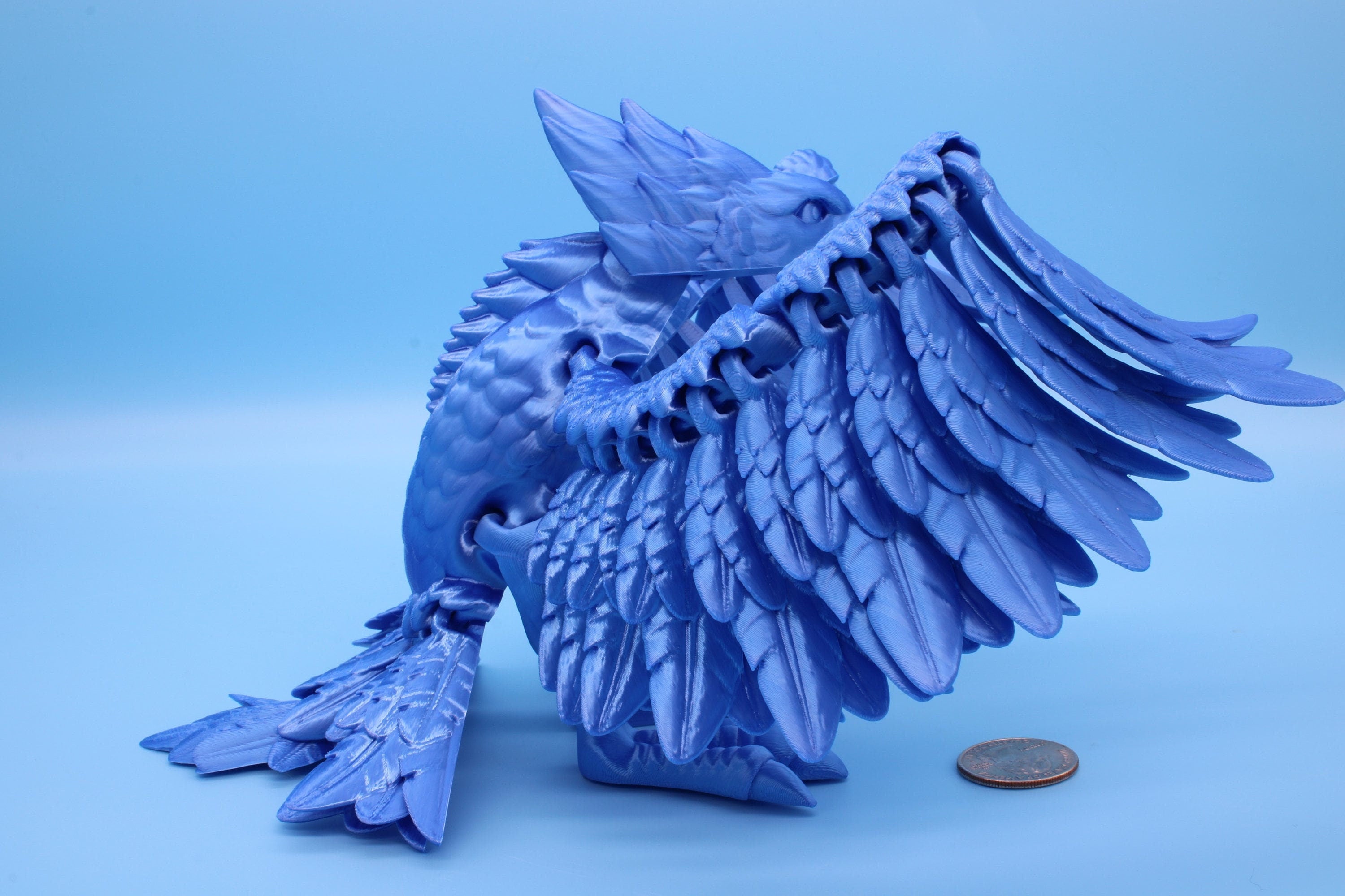 XL Phoenix Blue | Cute Flexi | Unique 3D printed. | Great Articulating fidget toy, desk, sensory toy | 5.5 inch tall | 10 in wing span.