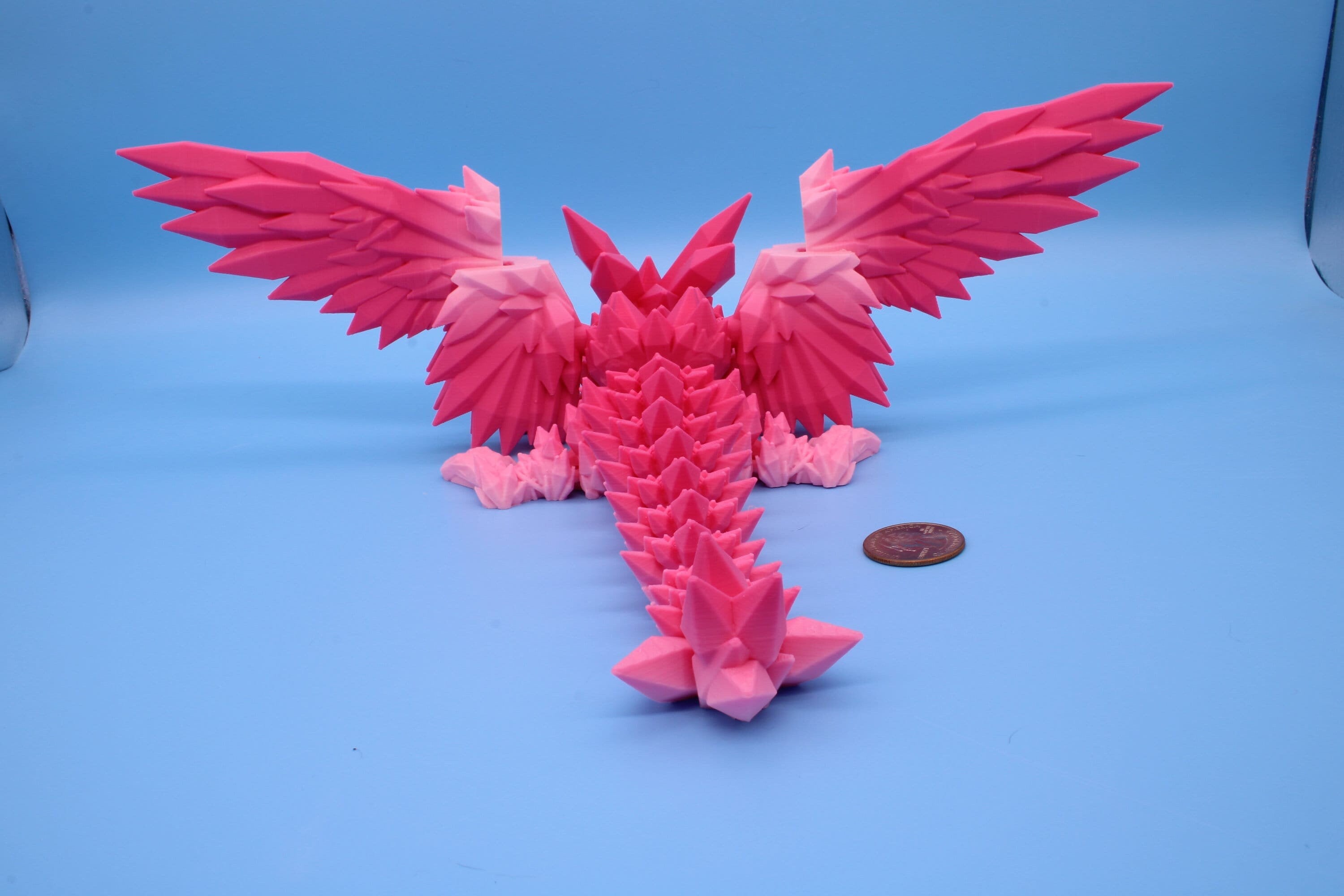 Valentine Day Pink Baby Crystal Winged Dragon | 3D printed articulating | Fidget Toy | Flexi Toy | 11.5 in. | Stress Relief | Dragon Gift.