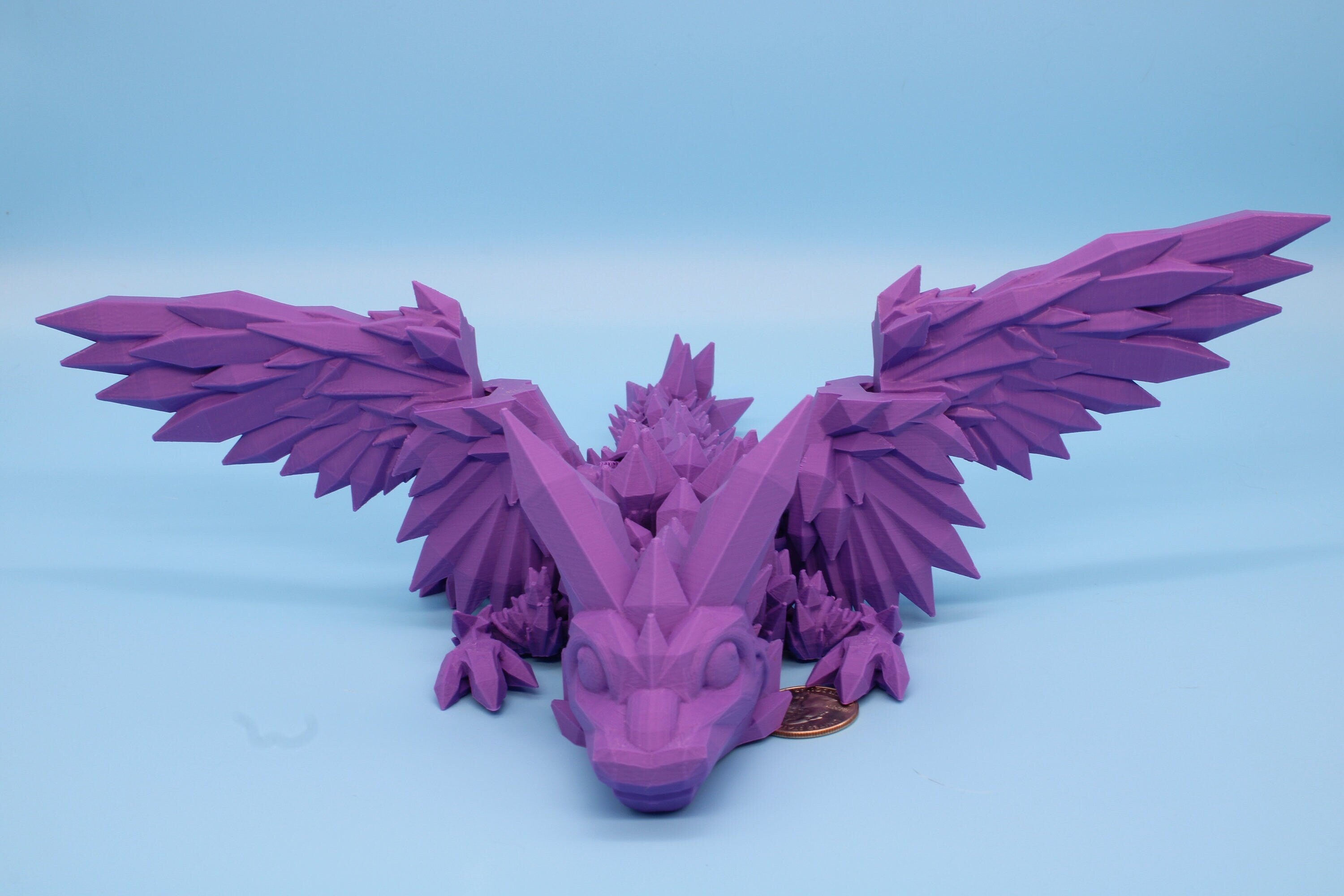Purple Baby Crystal Winged Dragon. 3D printed articulating dragon Fidget, Flexi, Toy 11.5 in. Stress Relief, Gift.
