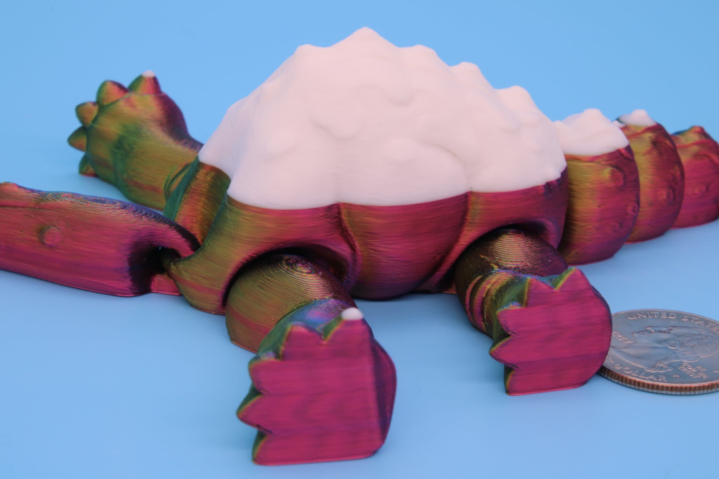 Rainbow / White Brachiosaurus. | Cute Flexi Articulating Dinosaur. | 3D printed unique dino. | Great fidget toy, buddy, desk art / toy 9 in.