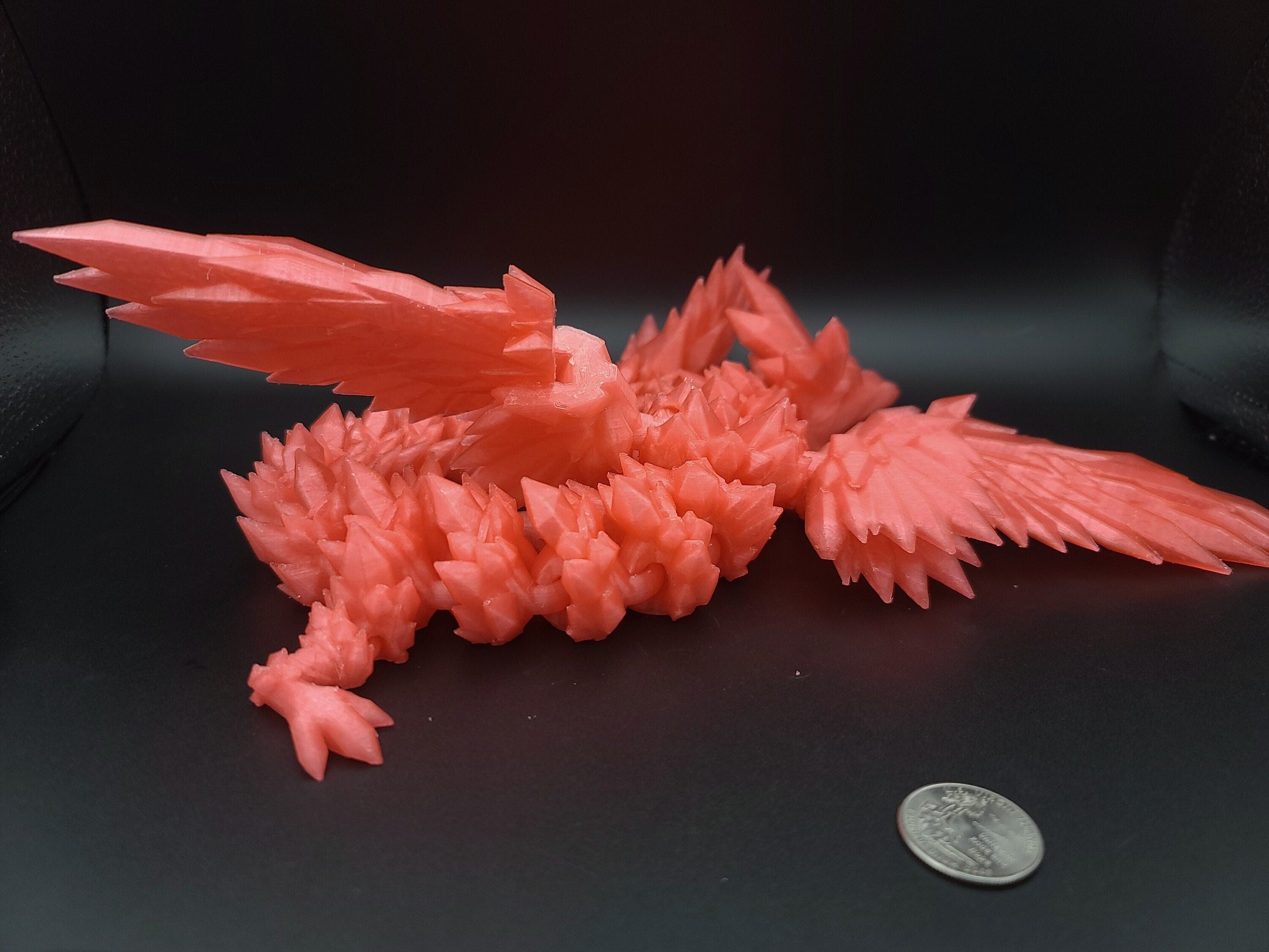 Watermelon Red Crystal Winged Dragon. Crystal Winged Dragon 3D printed articulating dragon Fidget, Flexi, Toy 18 in. Stress Relief, Gift.