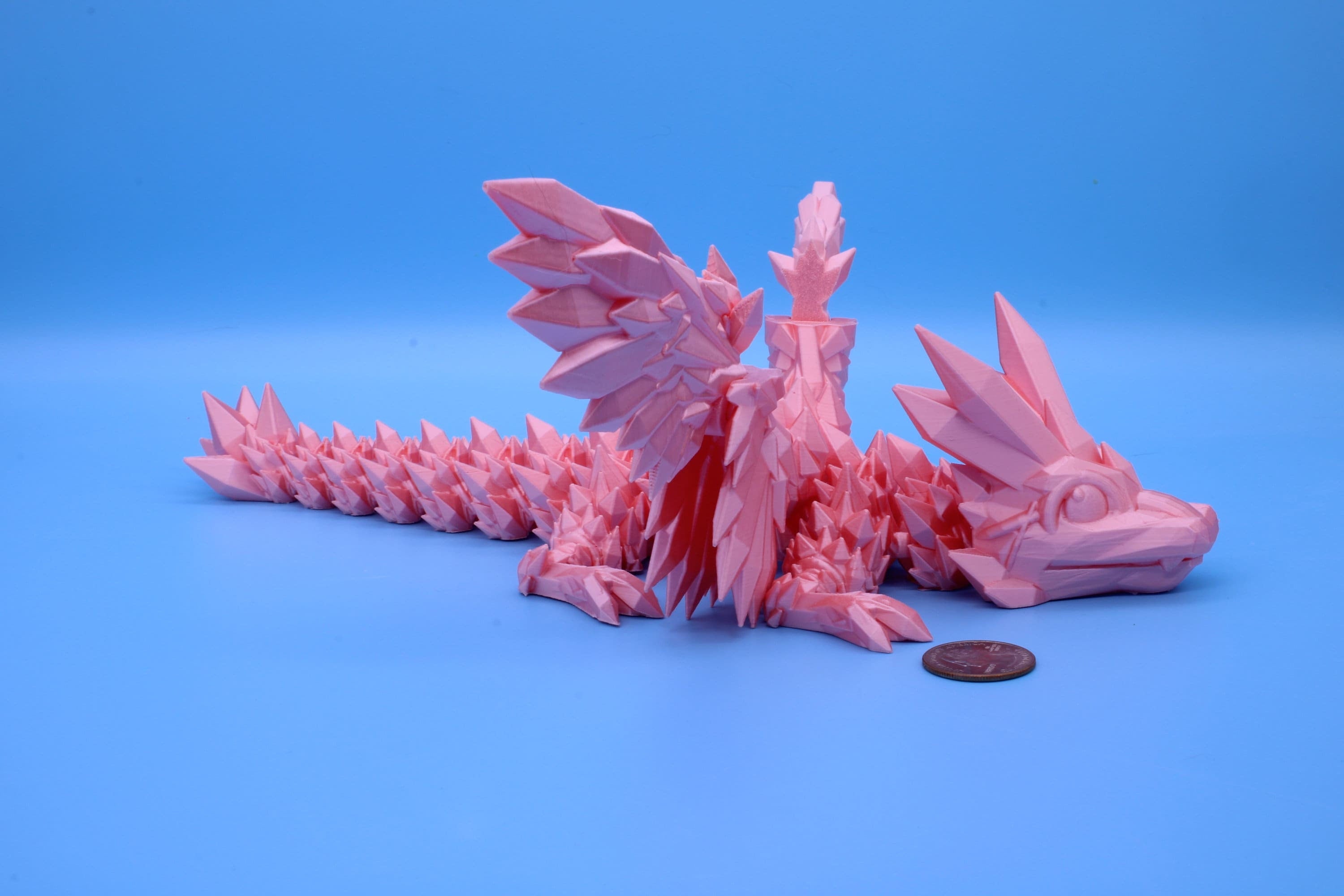 Pink Baby Crystal Winged Dragon | 3D printed articulating | Fidget Toy | Flexi Toy | 11.5 in. | Stress Relief | Dragon Gift.