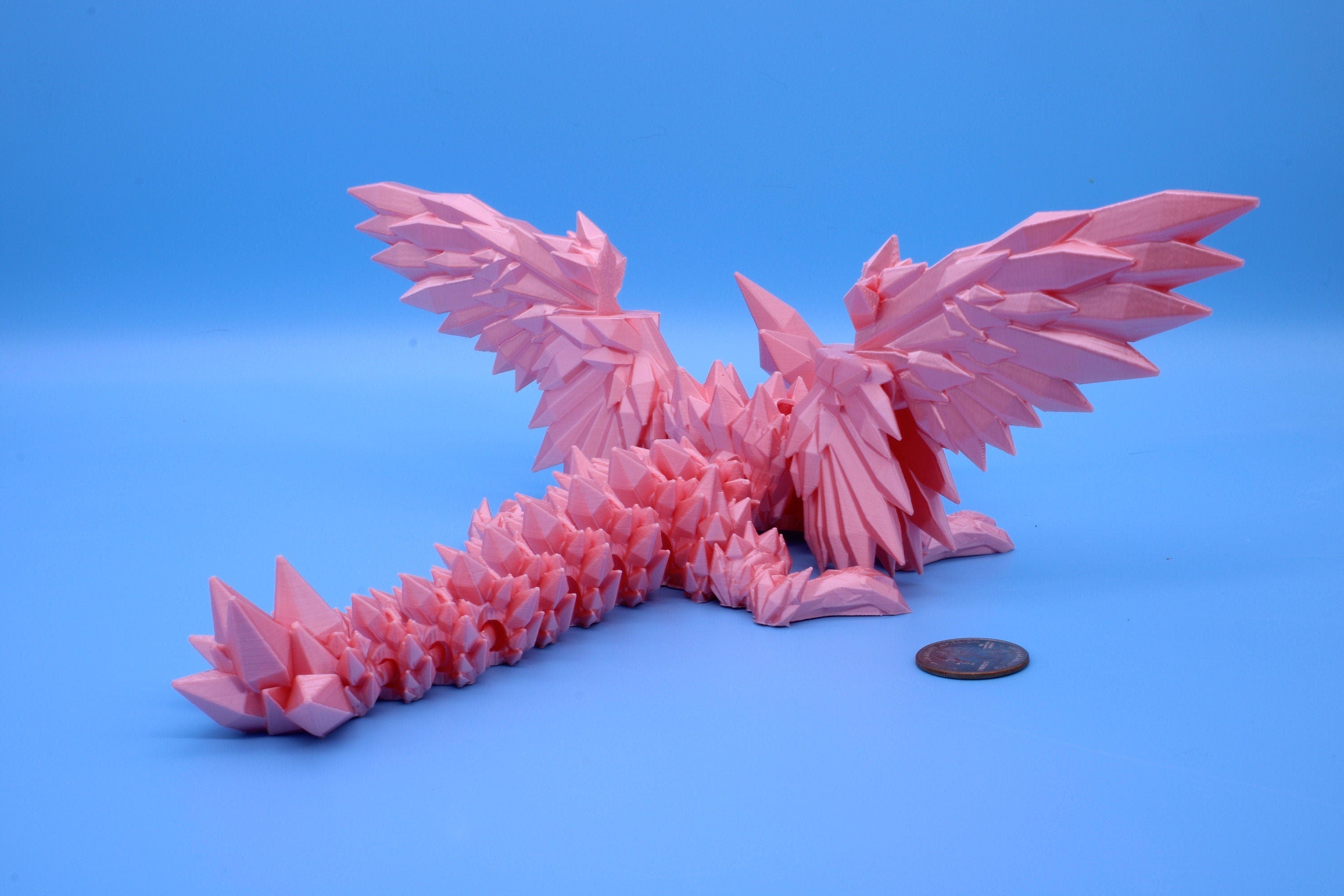 Pink Baby Crystal Winged Dragon | 3D printed articulating | Fidget Toy | Flexi Toy | 11.5 in. | Stress Relief | Dragon Gift.