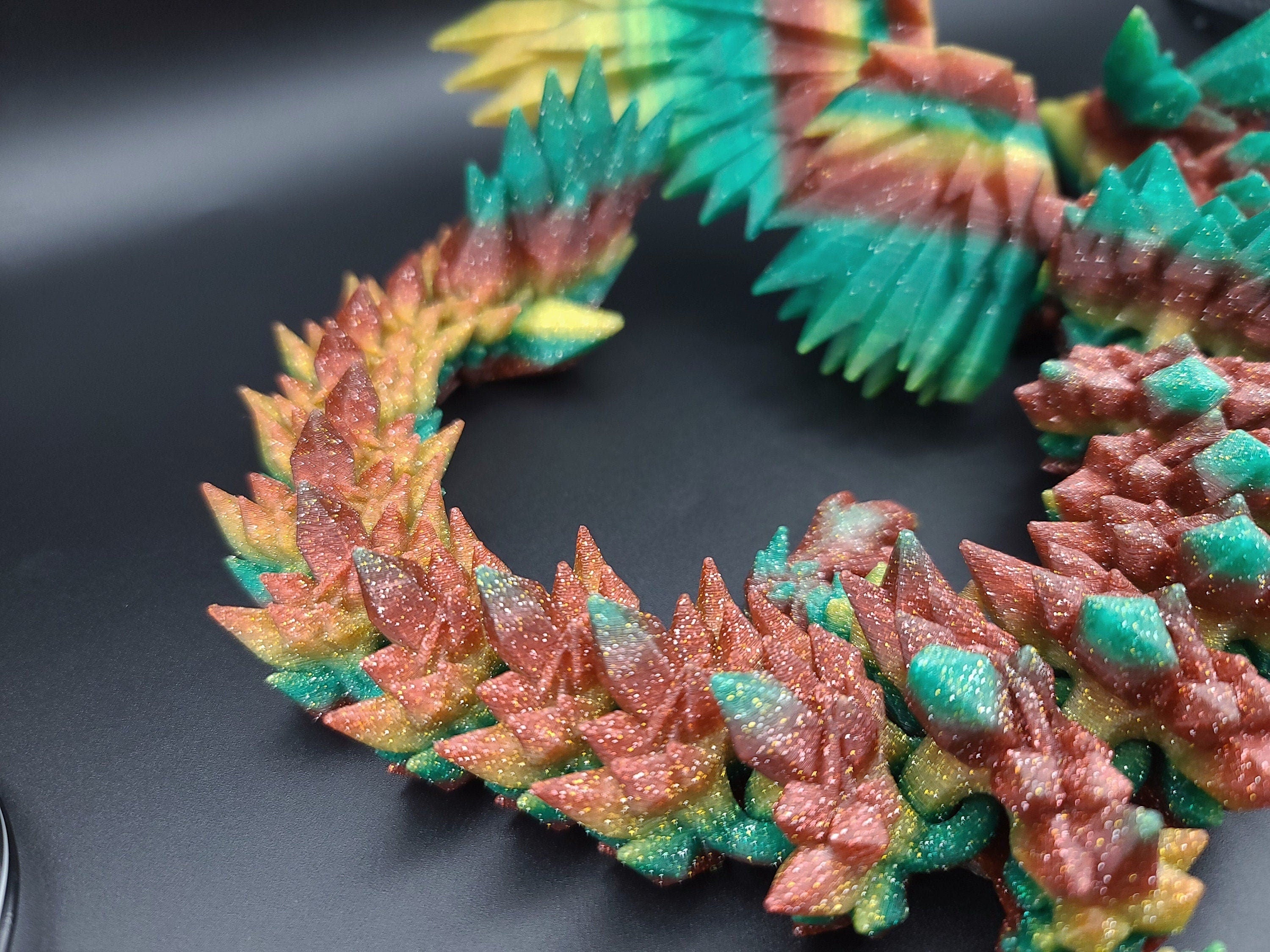 Rainbow Sparkle Crystal Winged Dragon. Crystal Wing Dragon 3D printed articulating dragon. flexi Toy, 18 in. Stress Relief, Gift.