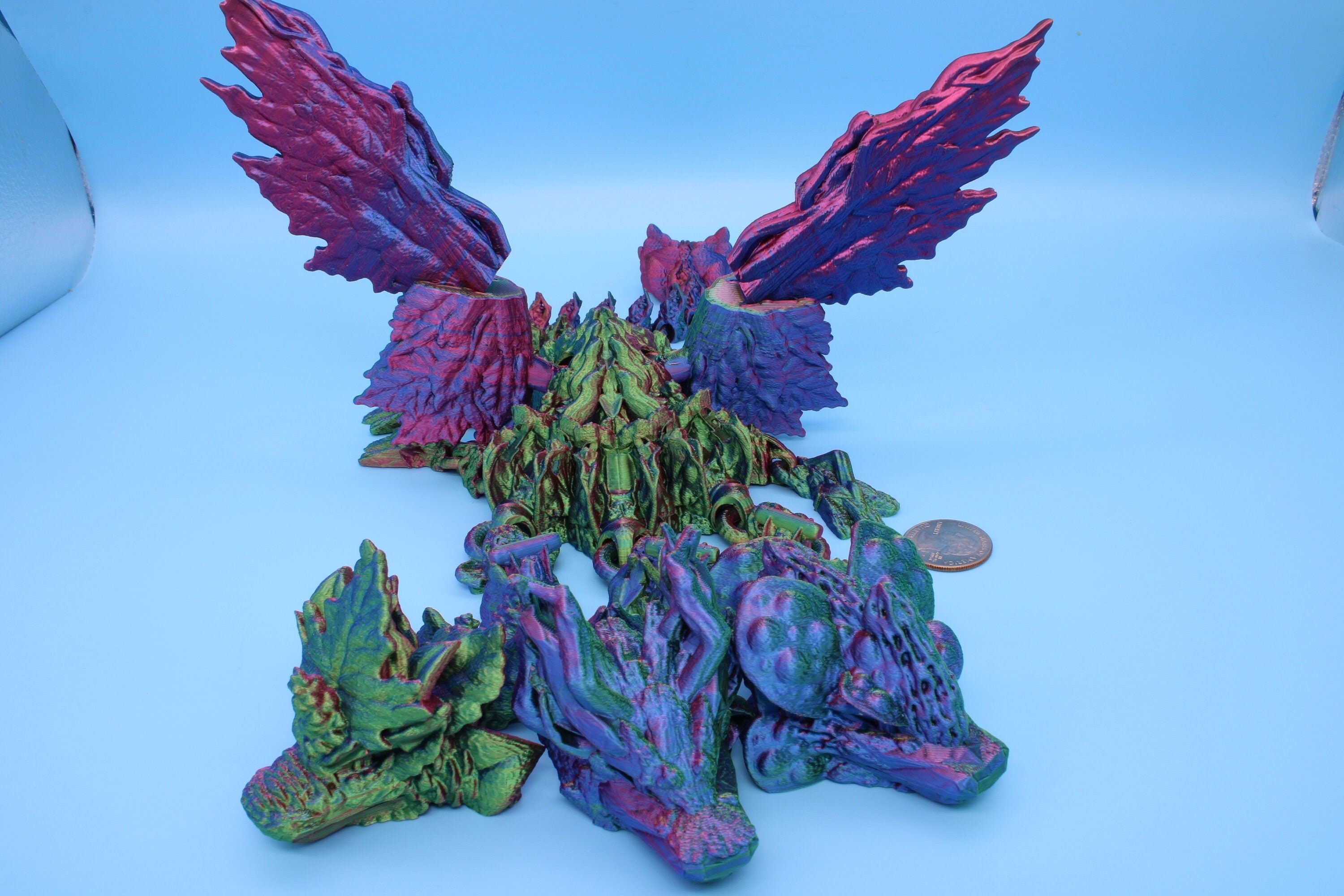 Tri-Forest Dragon | Multi Colored | Three Headed Dragon | 3D printed | Articulating Dragon | Fidget Toy | Flexi Toy | Stress Relief | Stim.