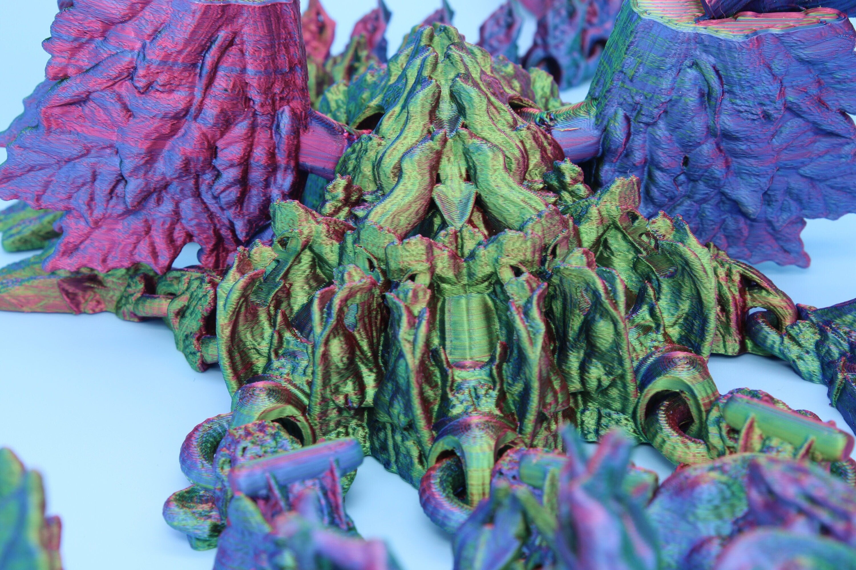 Tri-Forest Dragon | Multi Colored | Three Headed Dragon | 3D printed | Articulating Dragon | Fidget Toy | Flexi Toy | Stress Relief | Stim.