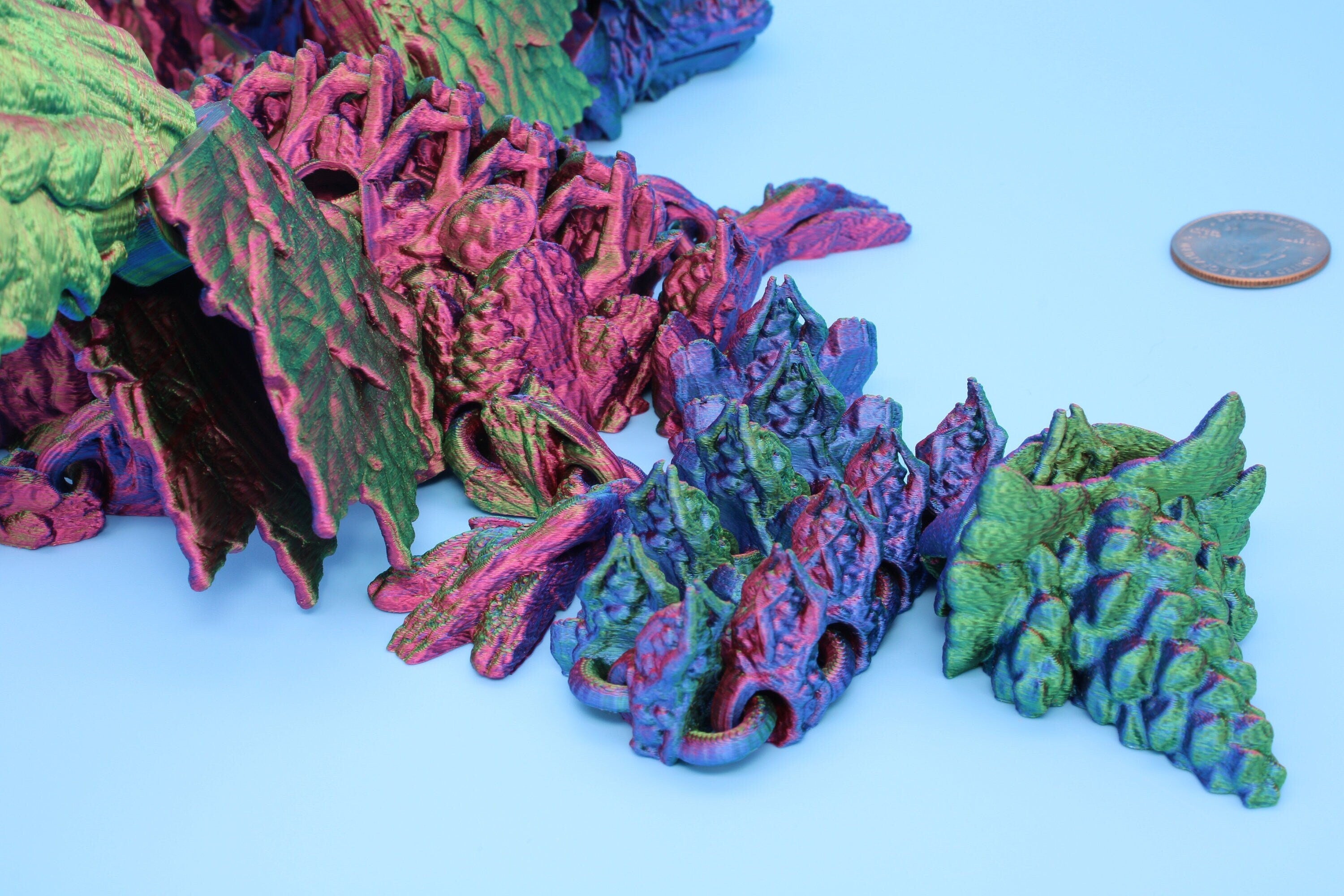Tri-Forest Dragon | Multi Colored | Three Headed Dragon | 3D printed | Articulating Dragon | Fidget Toy | Flexi Toy | Stress Relief | Stim.