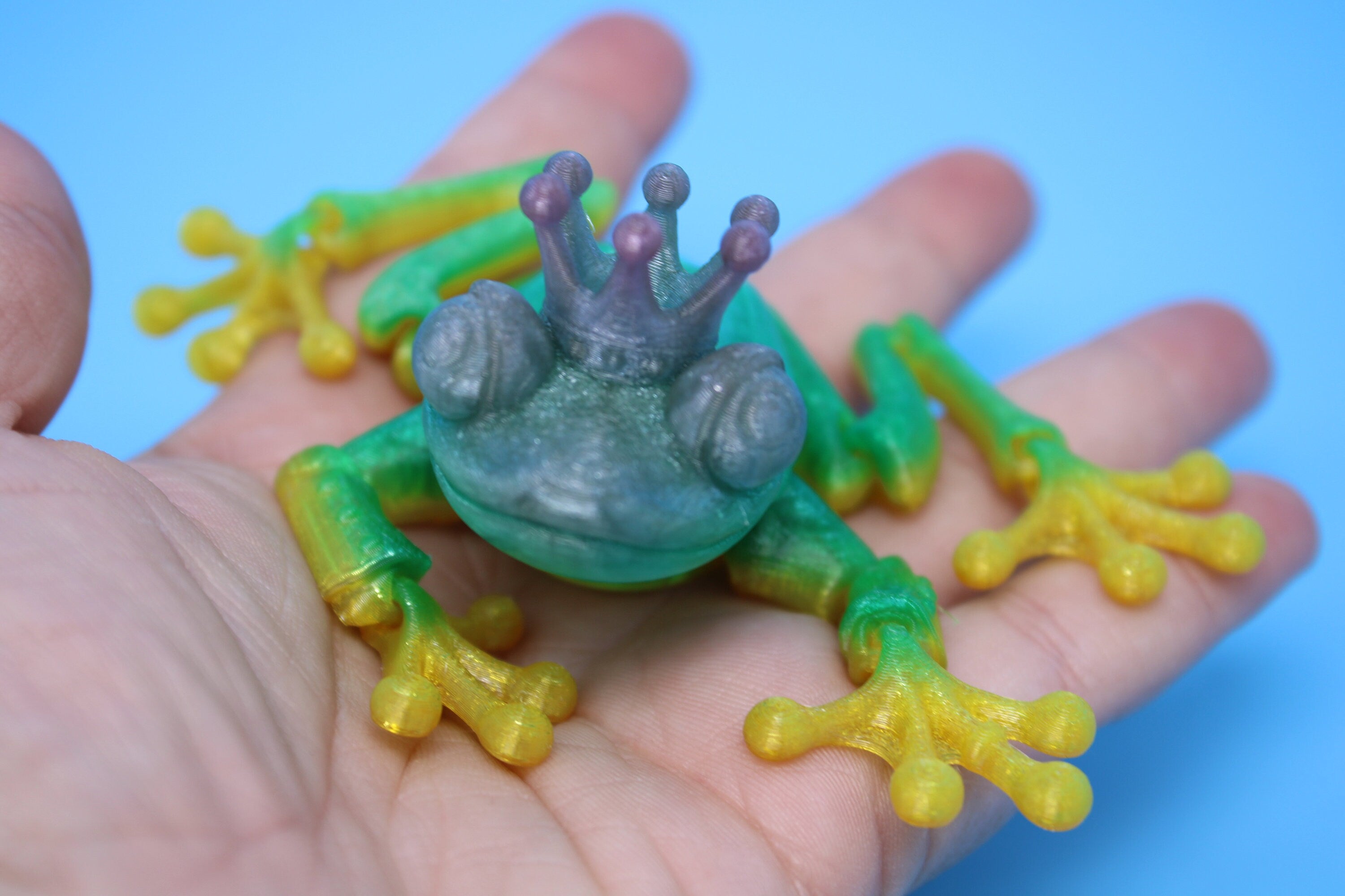 Prince Frog- Rainbow | Miniature | Cute Flexi Toy | Articulating Frog | 3D printed Unique Fidget | Desk Buddy