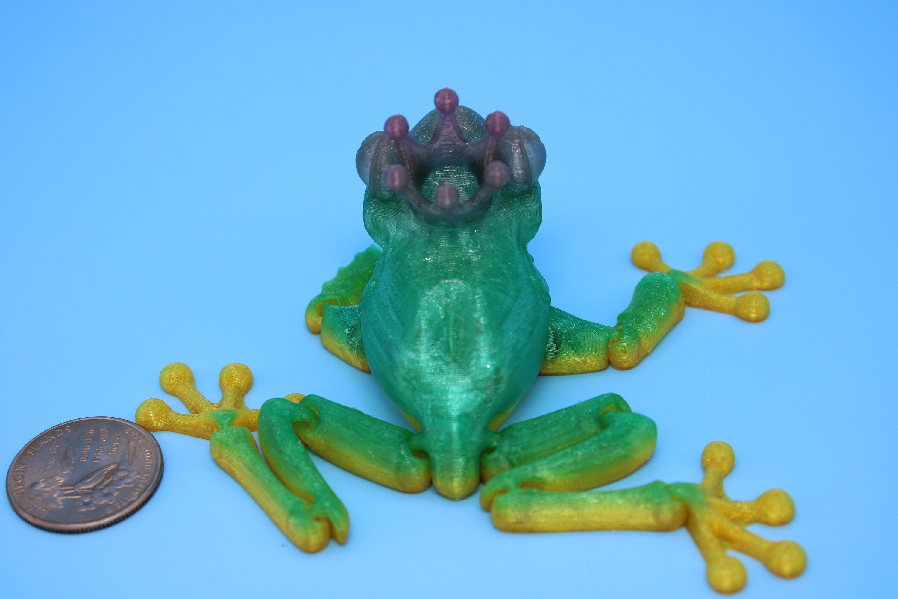 Prince Frog- Rainbow | Miniature | Cute Flexi Toy | Articulating Frog | 3D printed Unique Fidget | Desk Buddy