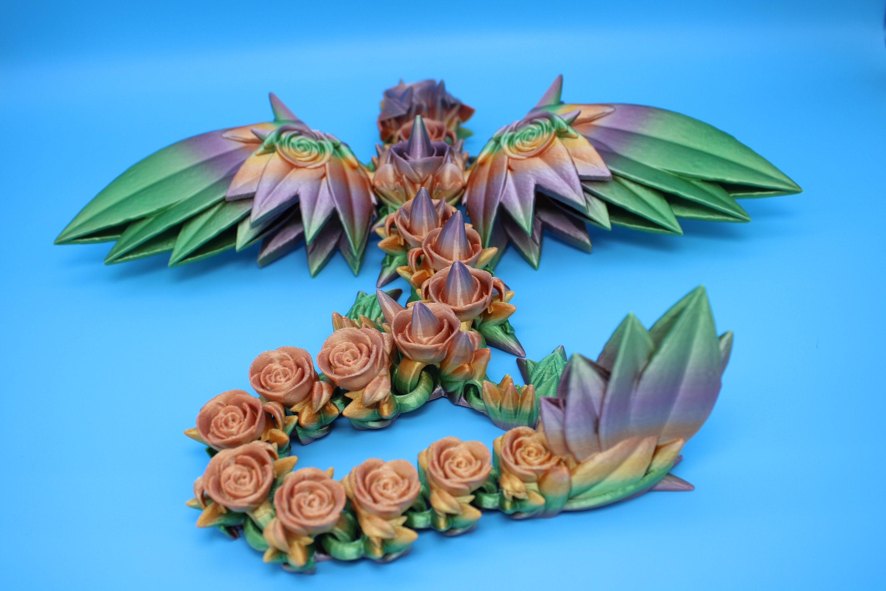 Rose Wing Dragon- Rainbow, Articulating Dragon, 3D Printed Fidget