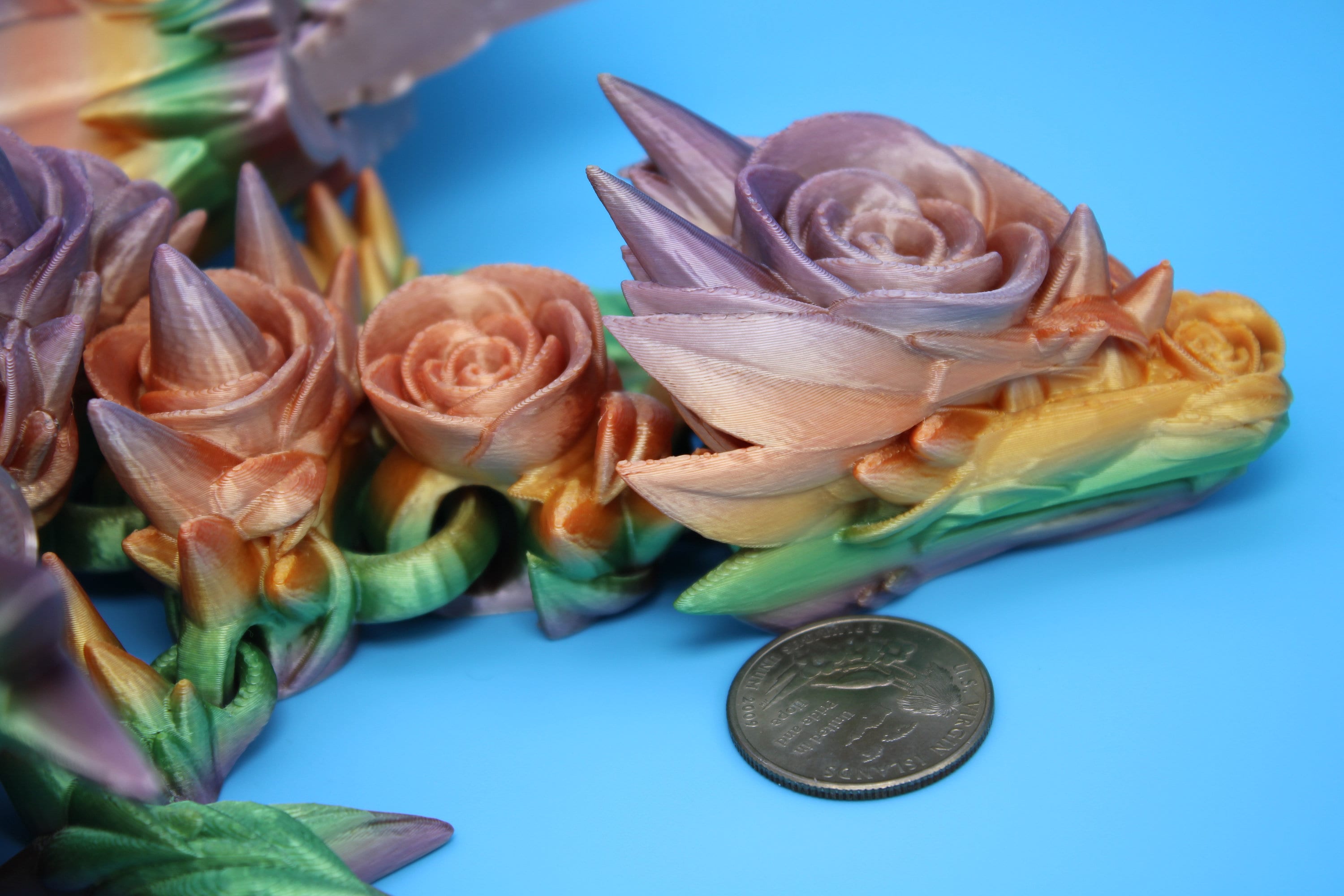 Rose Wing Dragon- Rainbow | Articulating Dragon | 3D Printed Fidget | 19 in.
