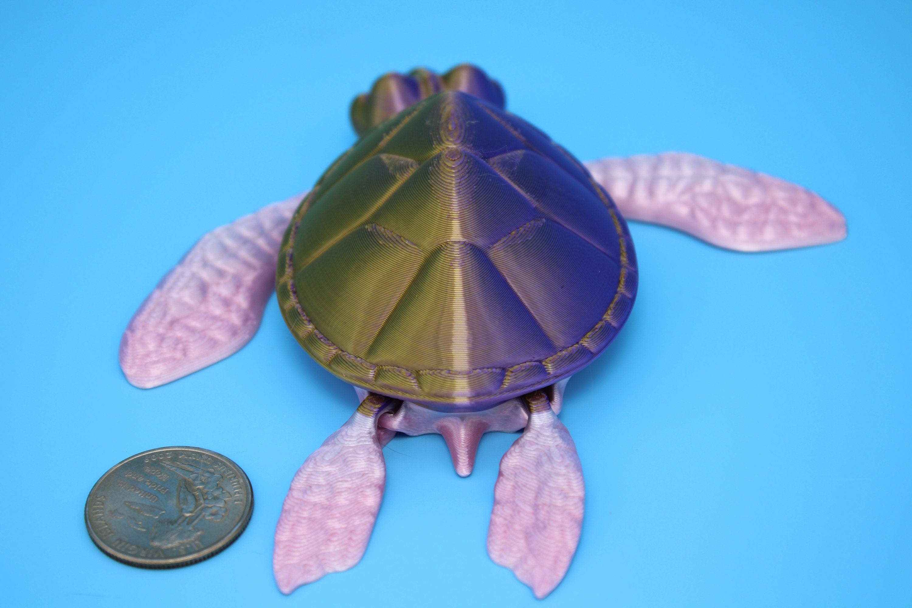 Turtle- Pink & Gold | Cute Flexi Toy | Articulating Turtle | 3D printed 4.75 in.