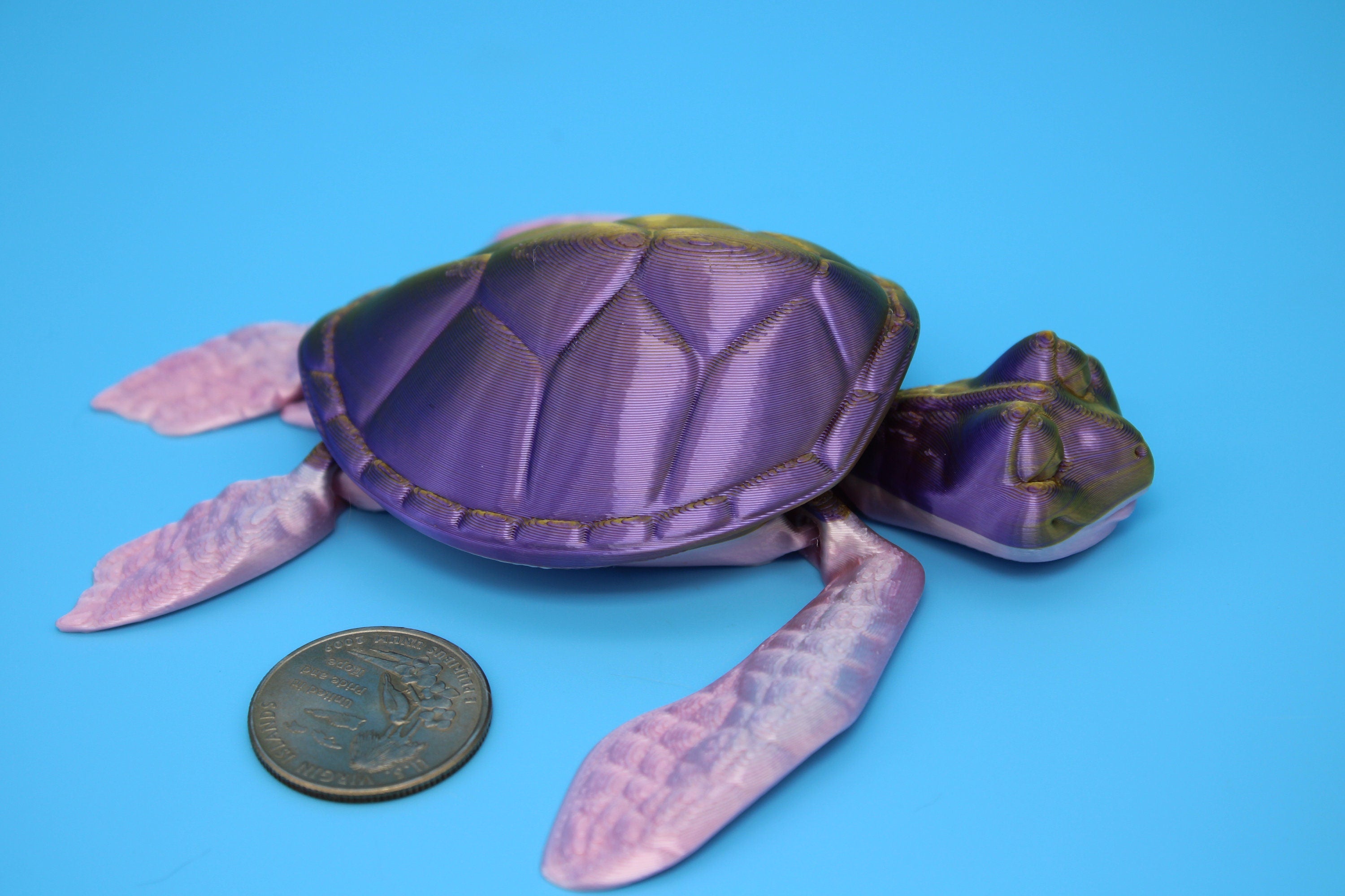 Turtle- Pink & Gold | Cute Flexi Toy | Articulating Turtle | 3D printed 4.75 in.