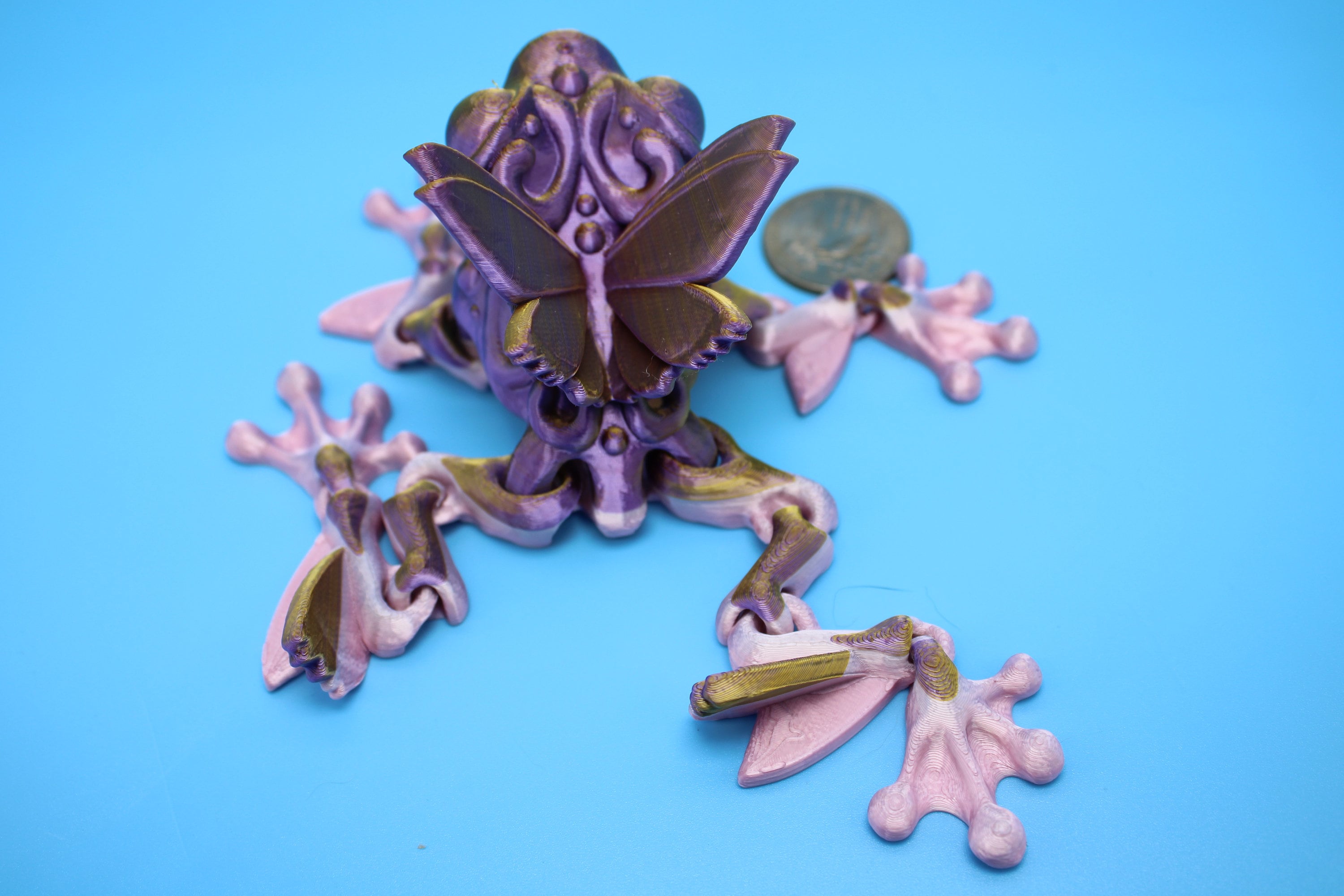 Butterfly Frog-Pink & Gold | 3D Printed | Flutter Frog | Fidget Toy | Articulating Frog.