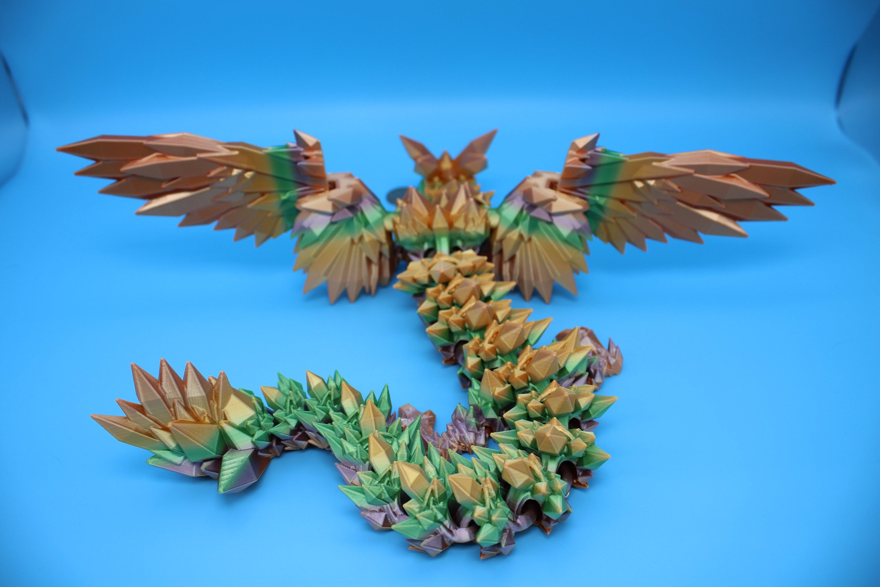 Crystal Wing Dragon | Rainbow | Crystal Wing Dragon | 3D printed | Articulating Dragon | Fidget Toy | Flexi Toy | 18 in