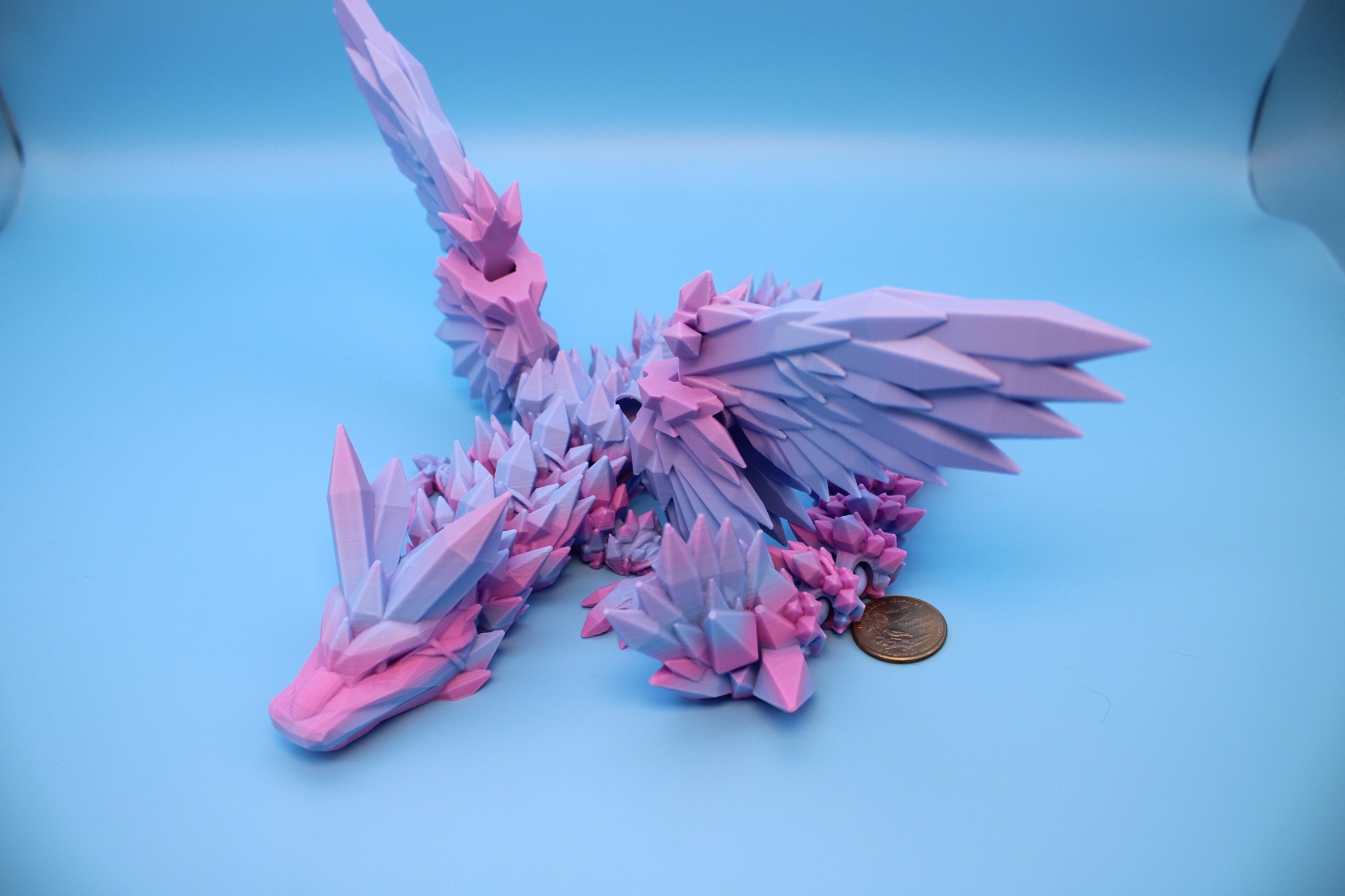 Crystal Winged Dragon- Flawed | Rainbow Crystal Wing Dragon | 3D printed | Articulating Dragon | Fidget Toy | Flexi Toy | 18 in