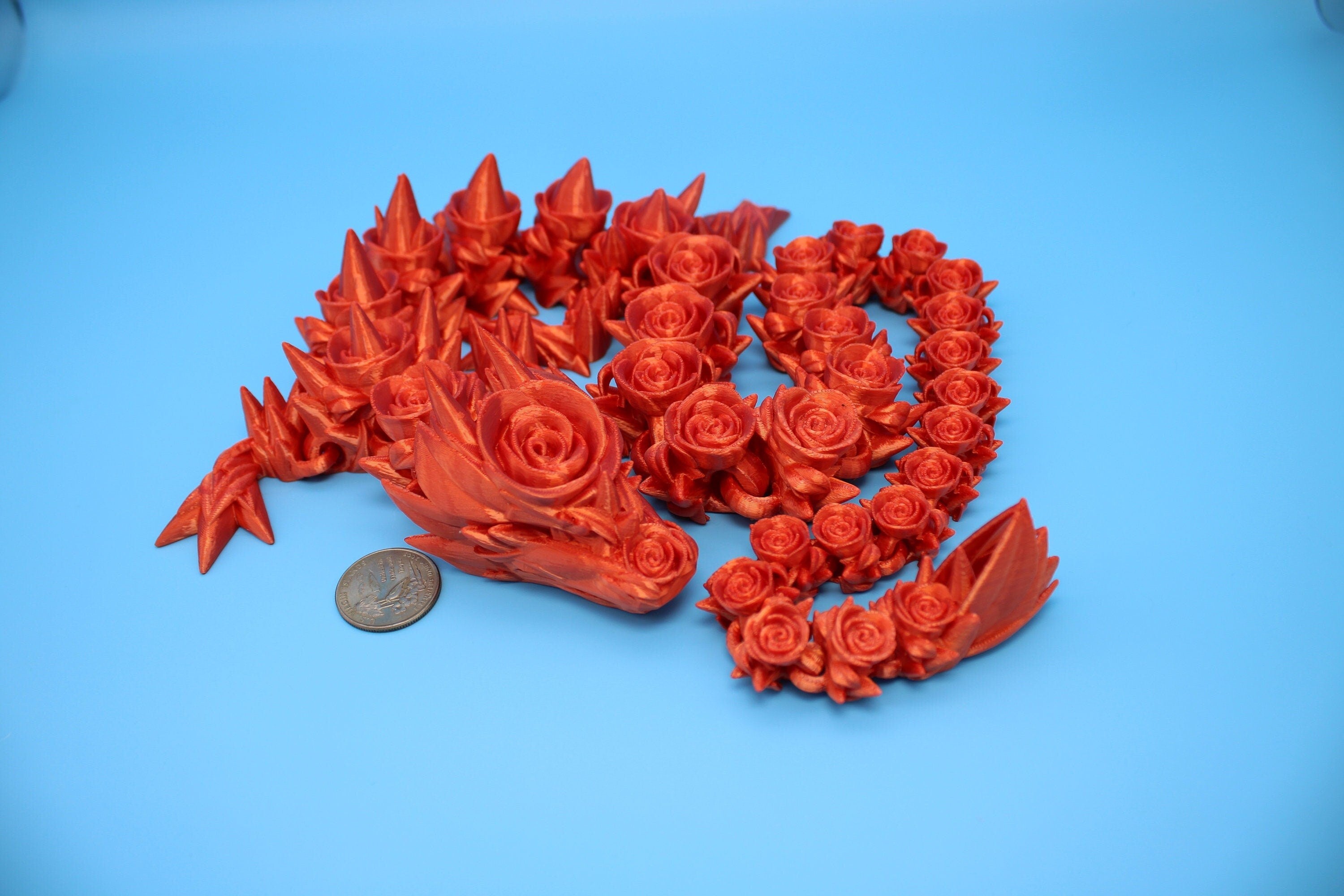 Flawed Orange Rose Articulating Dragon | 3D Printed Fidget, Adult Fidg Flawed Orange Rose Articulating Dragon | 3D Printed Fidget, Adult Fidg