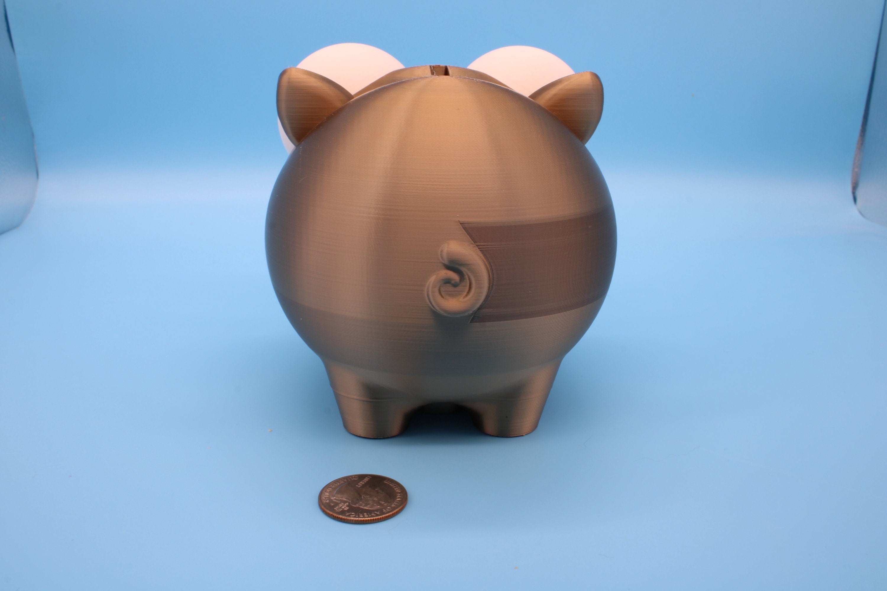 Coffee Gold Cute Piggy Bank | Eyes Do NOT Move | 3D Printed Holds Coins | Looks Amazing on display | Removable Turn Knob To Get Coins Out