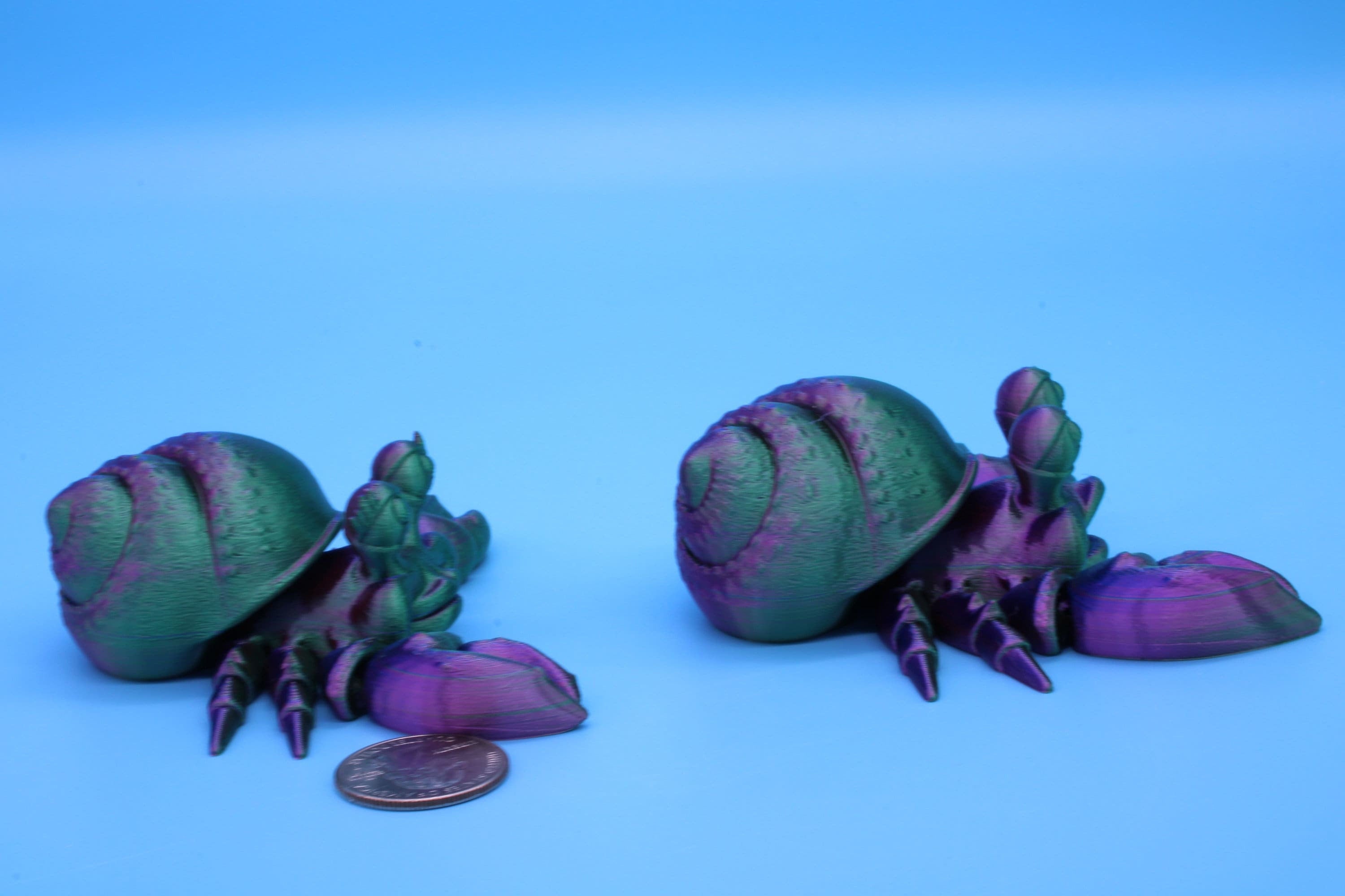 Articulating Multi Color Flexi Hermit Crab Mr. & Mrs. 3D Printed. Super cute, friendly crabs. Great fidget toy, buddy, Sensory toy for all.