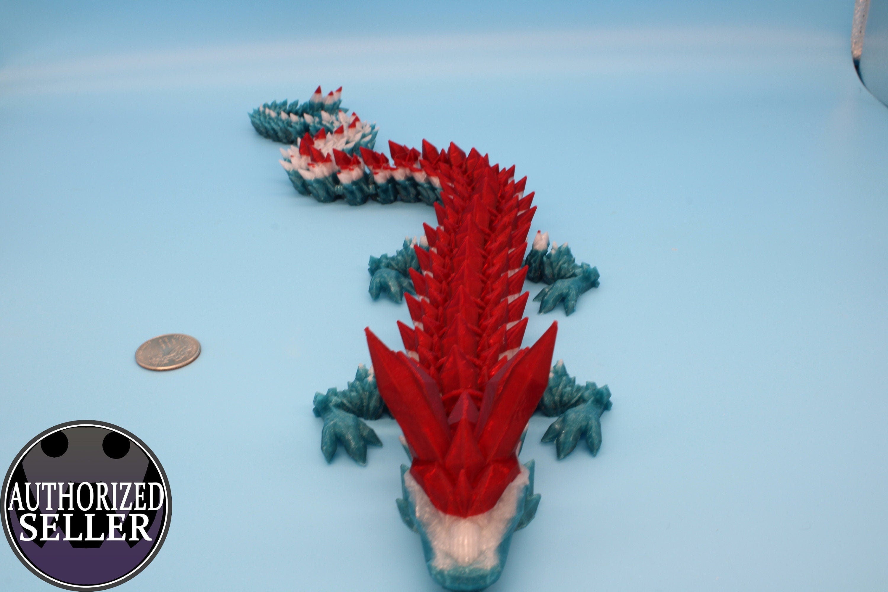 24 in. Original Crystal Rainbow Holiday Dragon. | 3D Printed | Articulating Crystal Dragon | Flexi, Adult Fidget Toy | MADE
