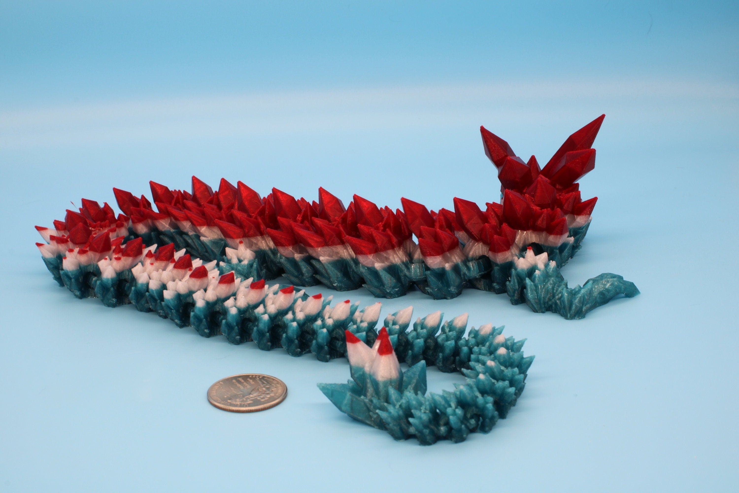 24 in. Original Crystal Rainbow Holiday Dragon. | 3D Printed | Articulating Crystal Dragon | Flexi, Adult Fidget Toy | MADE