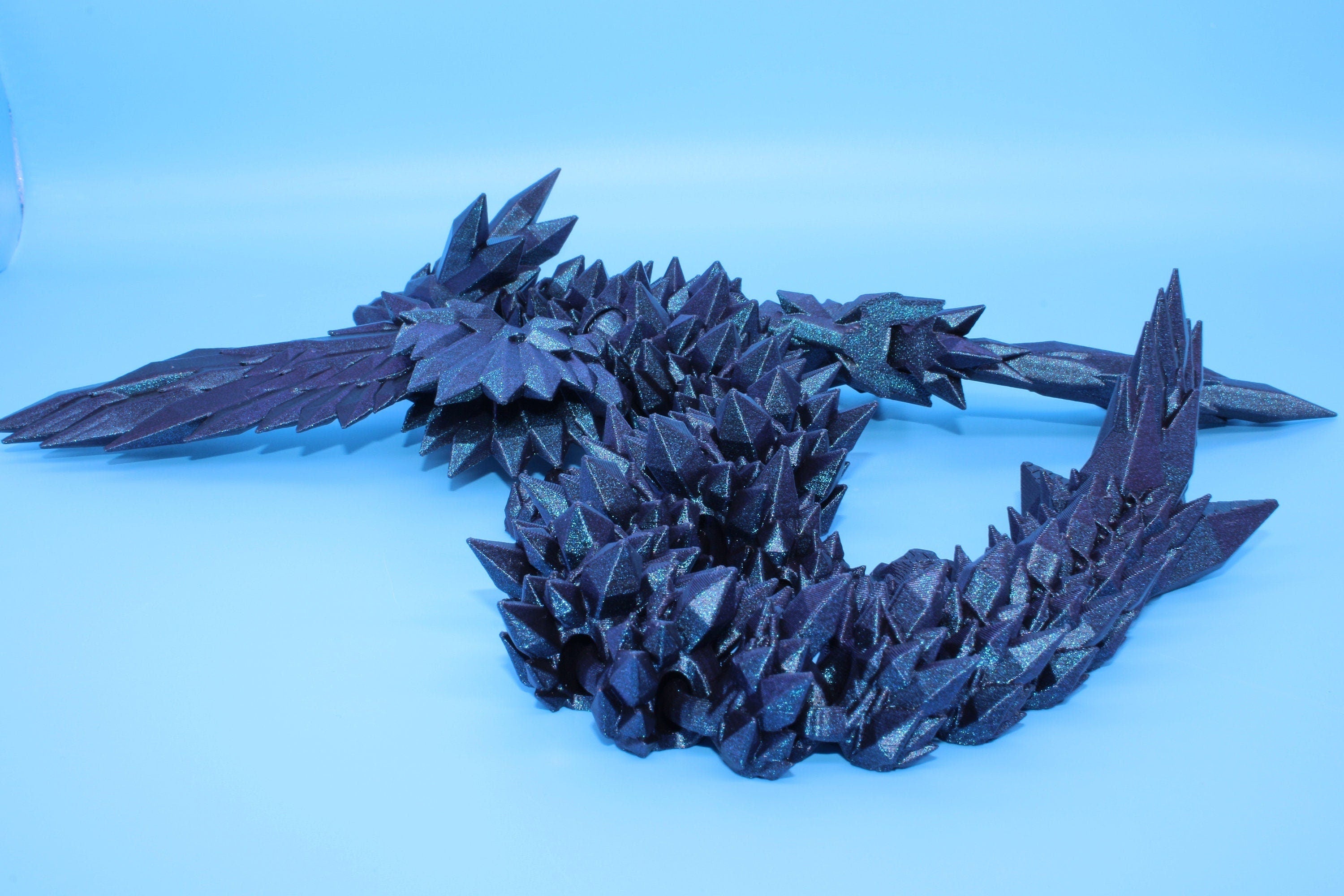 18 in. &quot;Burnt Titanium&quot; Crystal Winged Dragon | Crystal Wing Dragon 3D printed | articulating dragon | Flexi Toy | Stress Relief Gift |