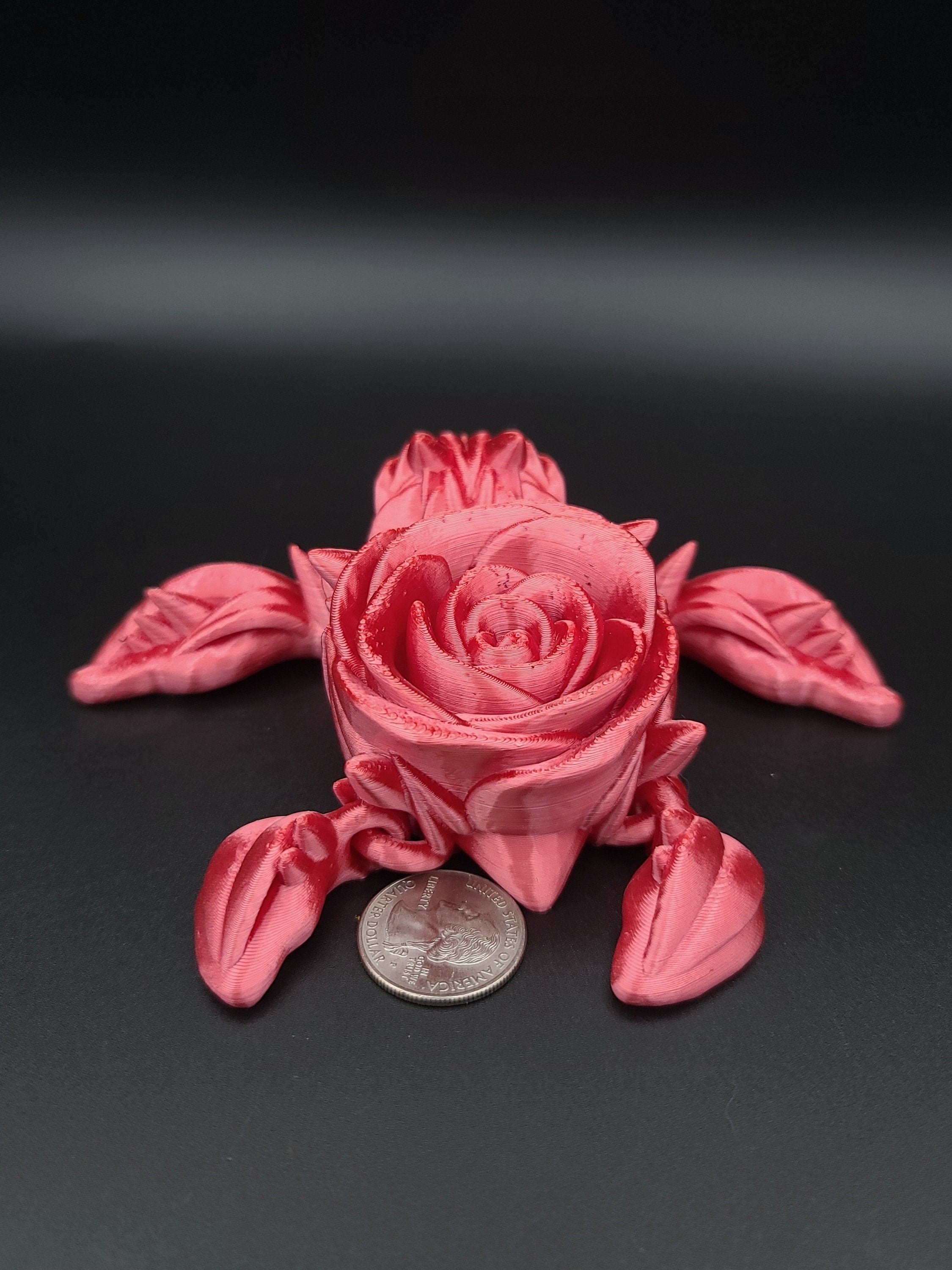 3D printed Silk Red Articulating Rose Turtle. Flexi, Fidget Roseurtle adult toy. 4.5 inch. Adorable Rose turtle buddy. Great gift!