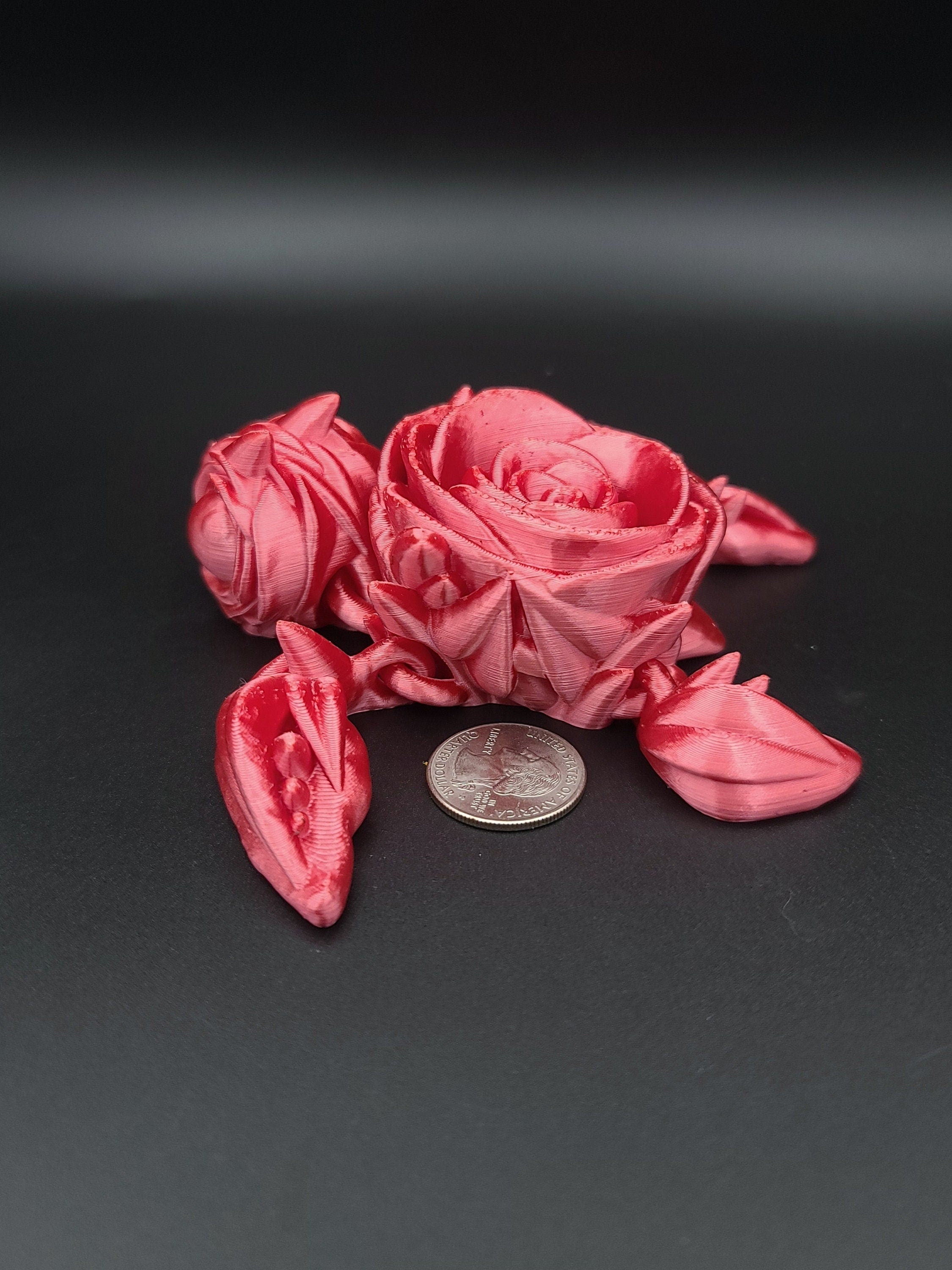 3D printed Silk Red Articulating Rose Turtle. Flexi, Fidget Roseurtle adult toy. 4.5 inch. Adorable Rose turtle buddy. Great gift!