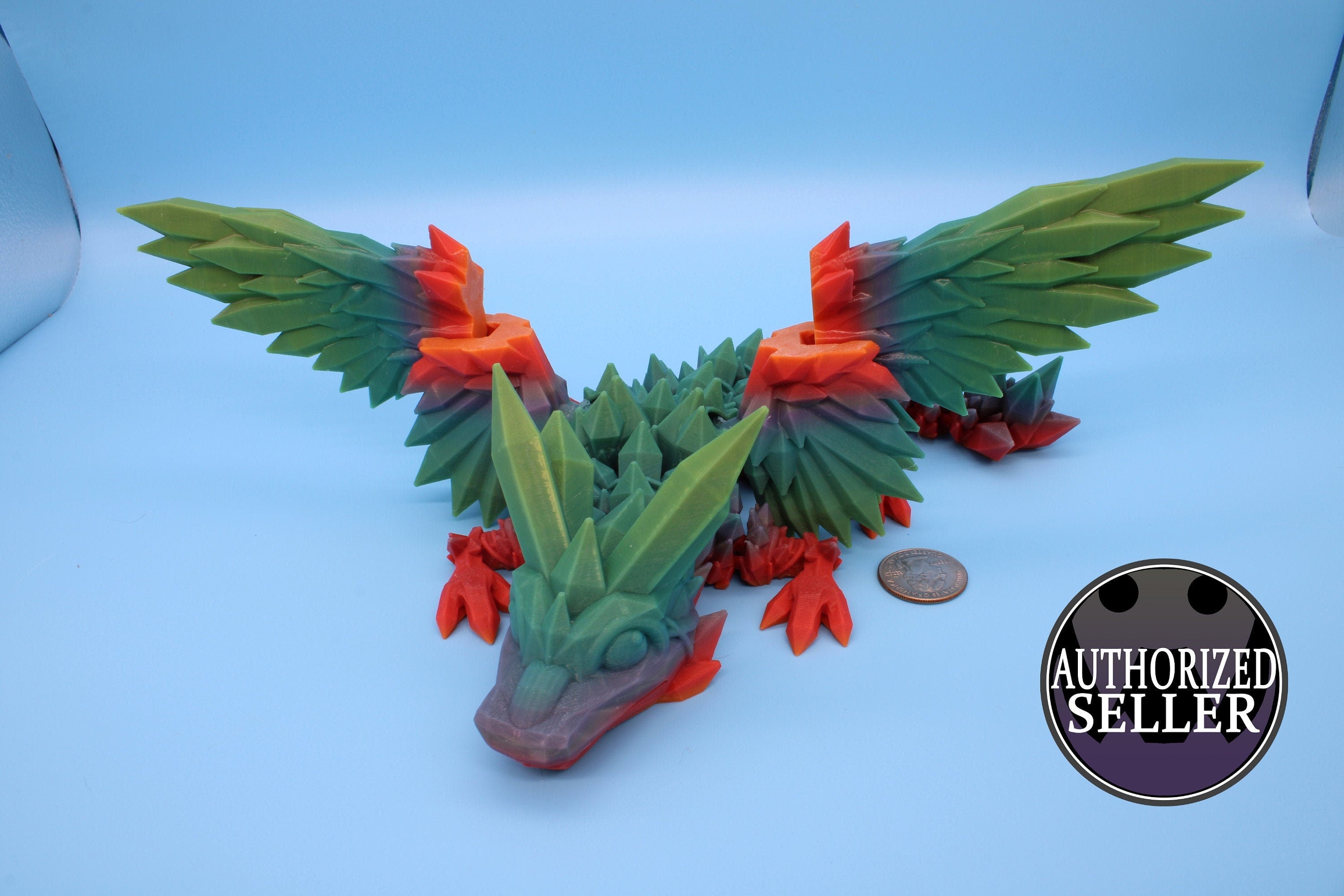 Baby Rainbow Crystal Winged Dragon. 3D printed articulating dragon Fidget, Flexi, Toy 11.5 in. Stress Relief, Gift. flexi Toy
