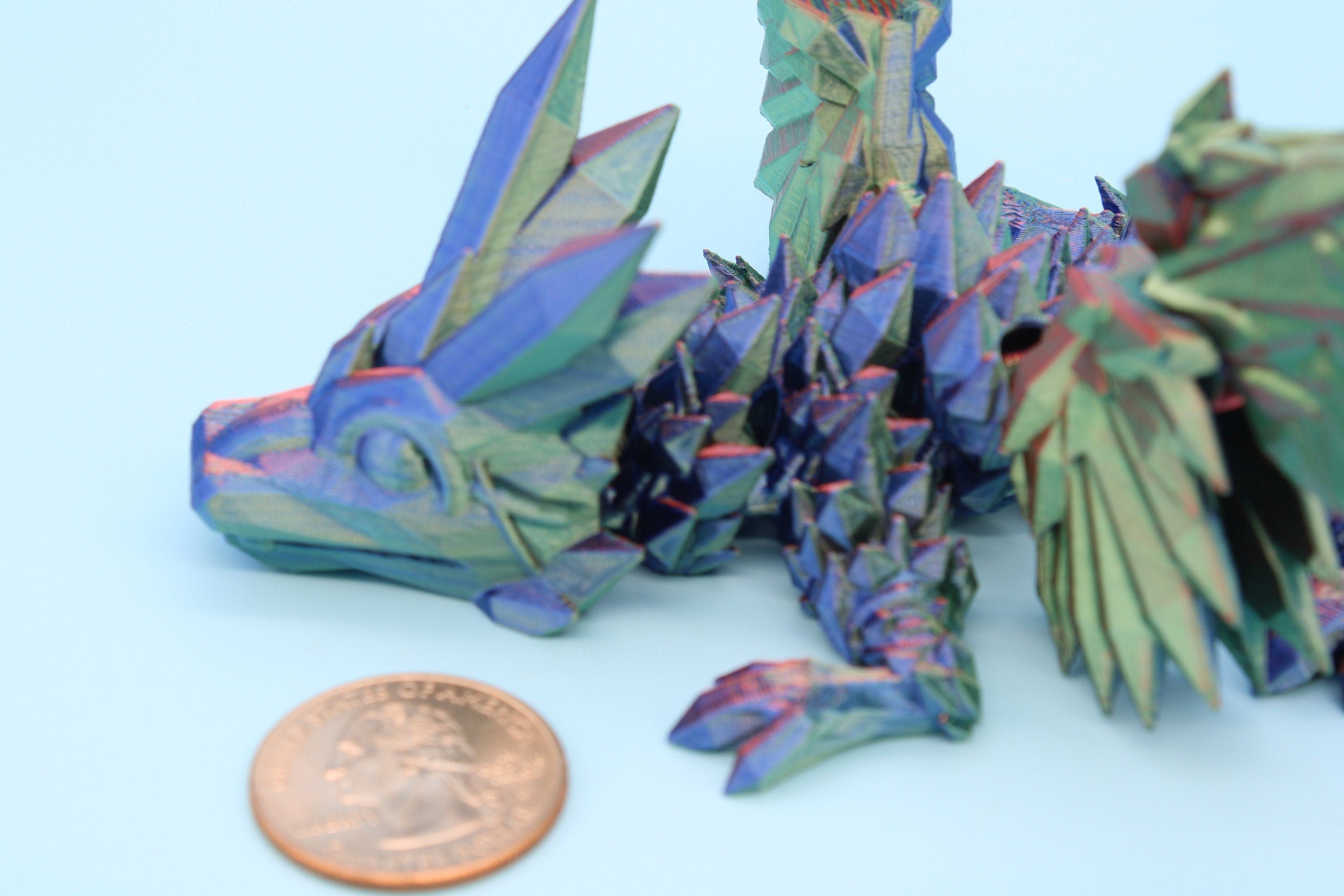 Miniature Tri Color Crystal Winged Dragon | 3D printed articulating dragon Fidget | Flexi Toy 7 in. head to tail | Stress Relief Gift