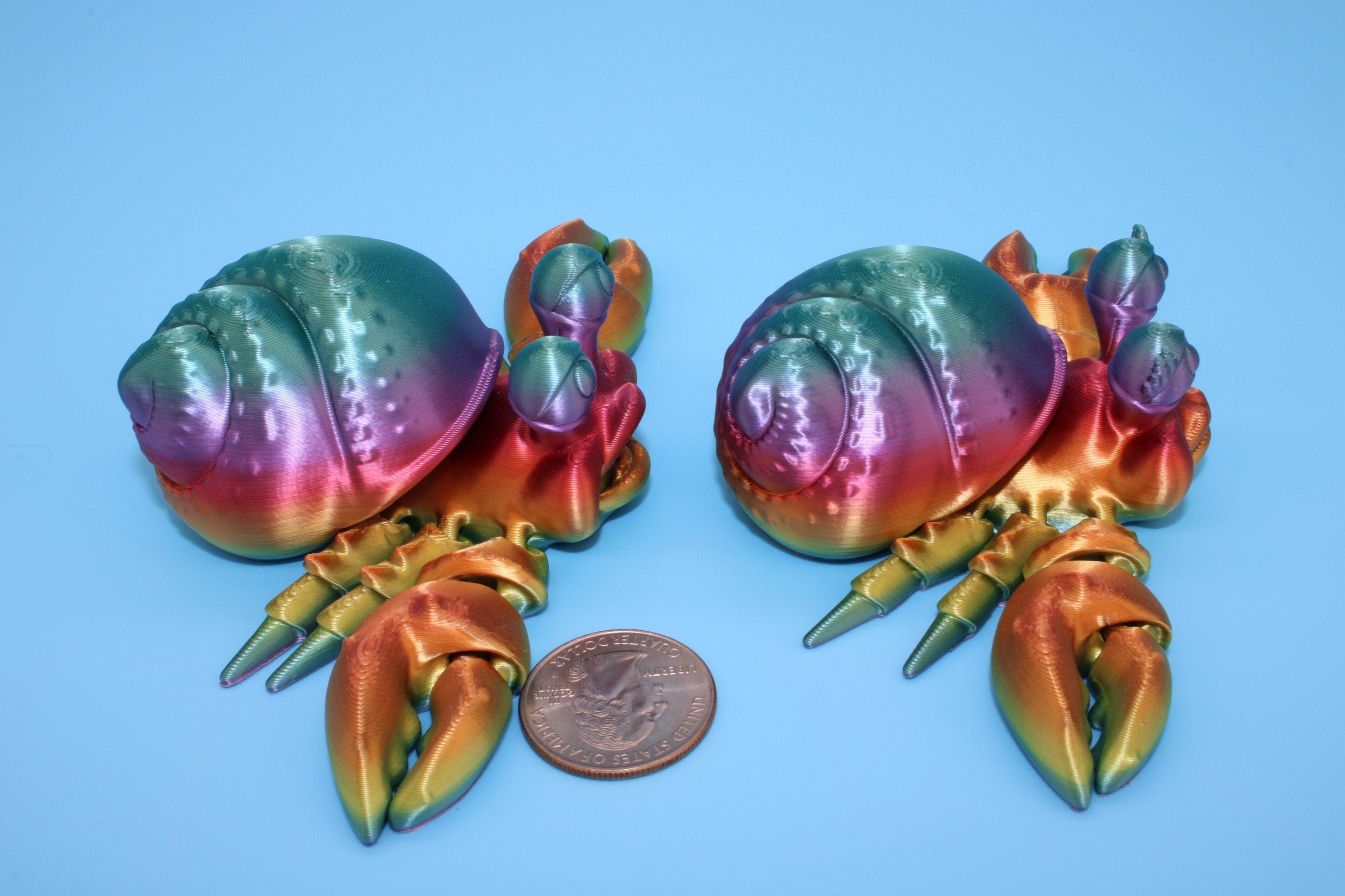 Flexi Hermit Crab Mr. & Mrs. | Articulating Rainbow | 3D Printed. | Super Cute | Friendly Crabs | Great Fidget Toy | Buddy | Sensory toy.