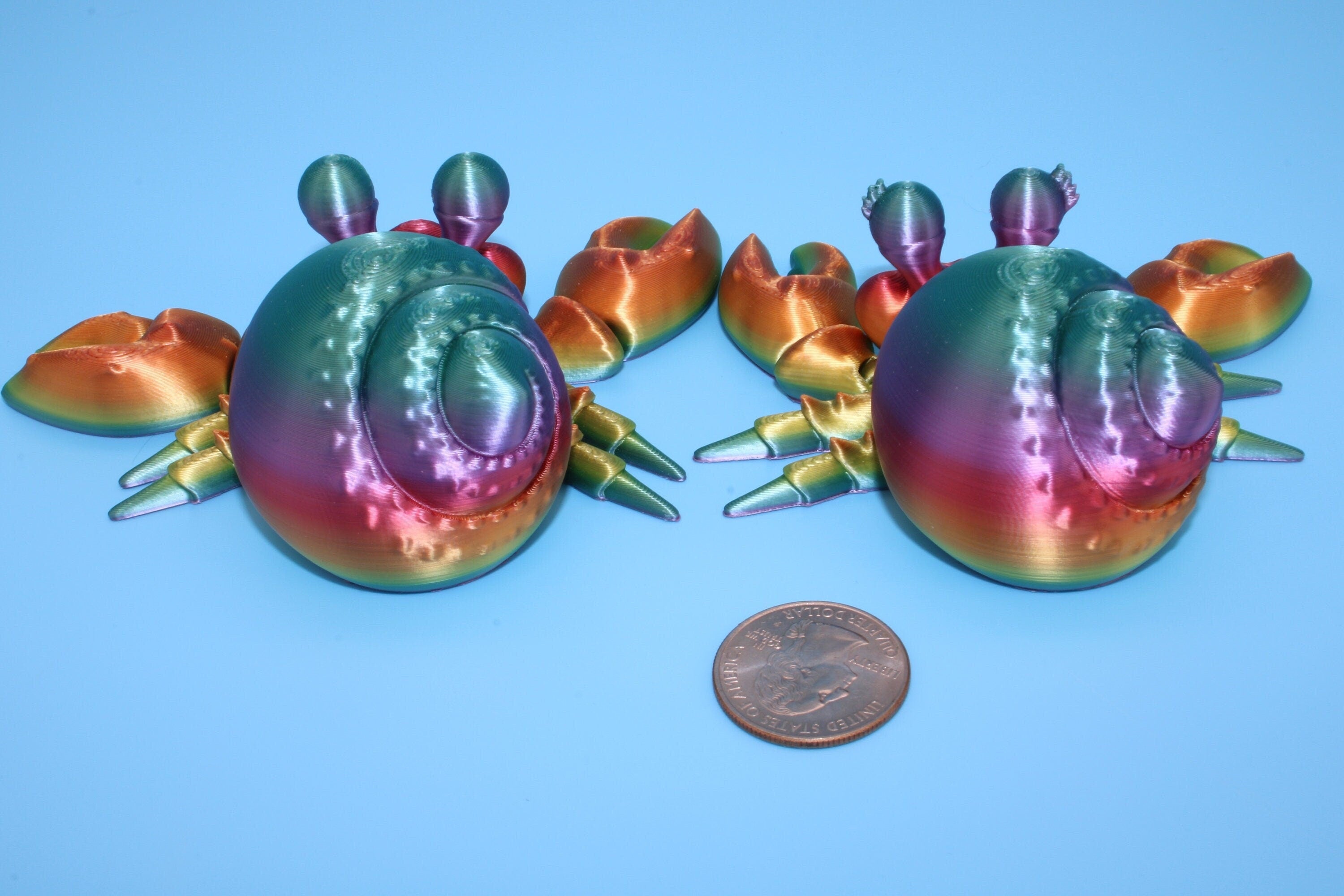 Flexi Hermit Crab Mr. & Mrs. | Articulating Rainbow | 3D Printed. | Super Cute | Friendly Crabs | Great Fidget Toy | Buddy | Sensory toy.