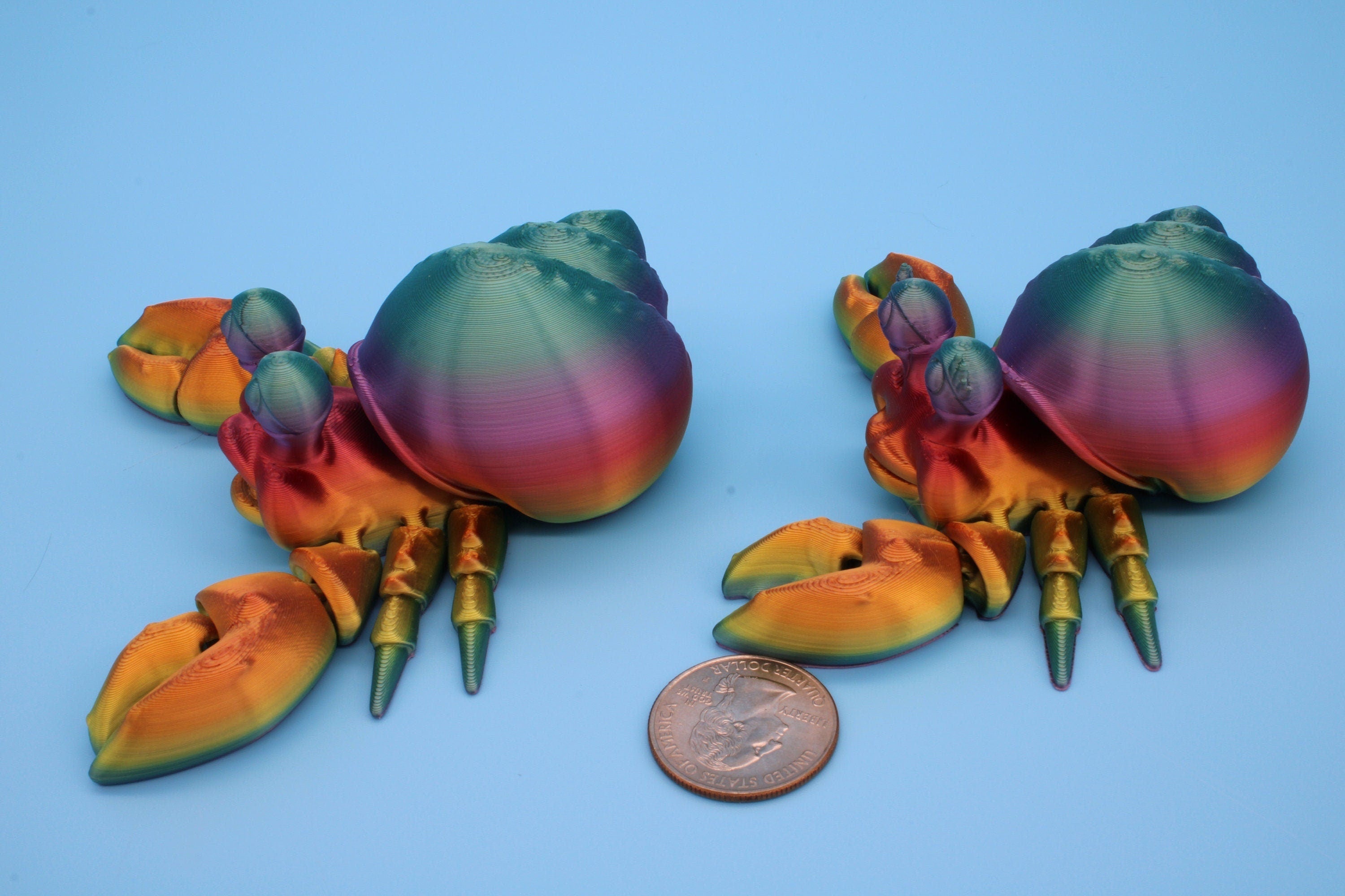Flexi Hermit Crab Mr. & Mrs. | Articulating Rainbow | 3D Printed. | Super Cute | Friendly Crabs | Great Fidget Toy | Buddy | Sensory toy.