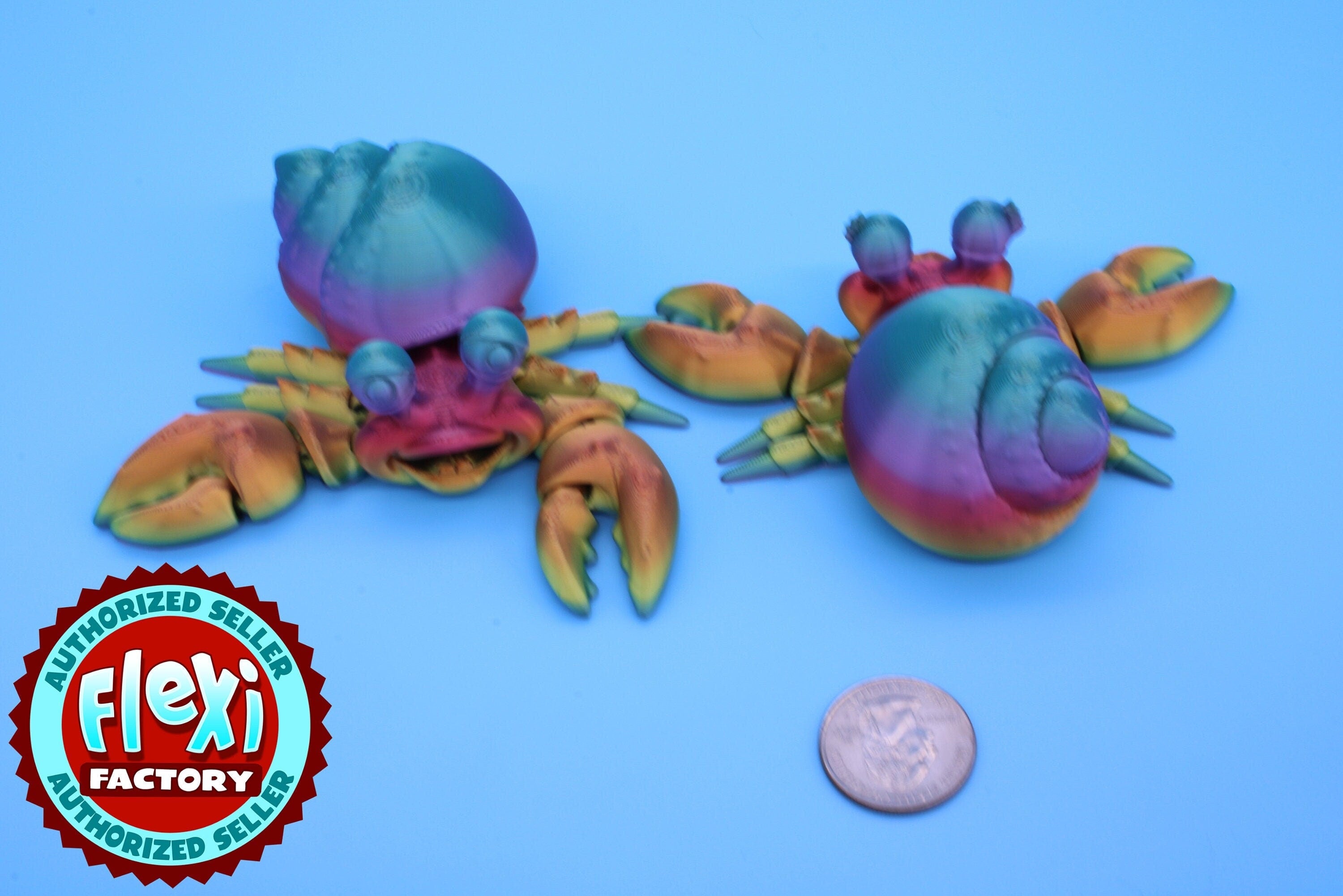 Flexi Hermit Crab Mr. & Mrs. | Articulating Rainbow | 3D Printed. | Super Cute | Friendly Crabs | Great Fidget Toy | Buddy | Sensory toy.