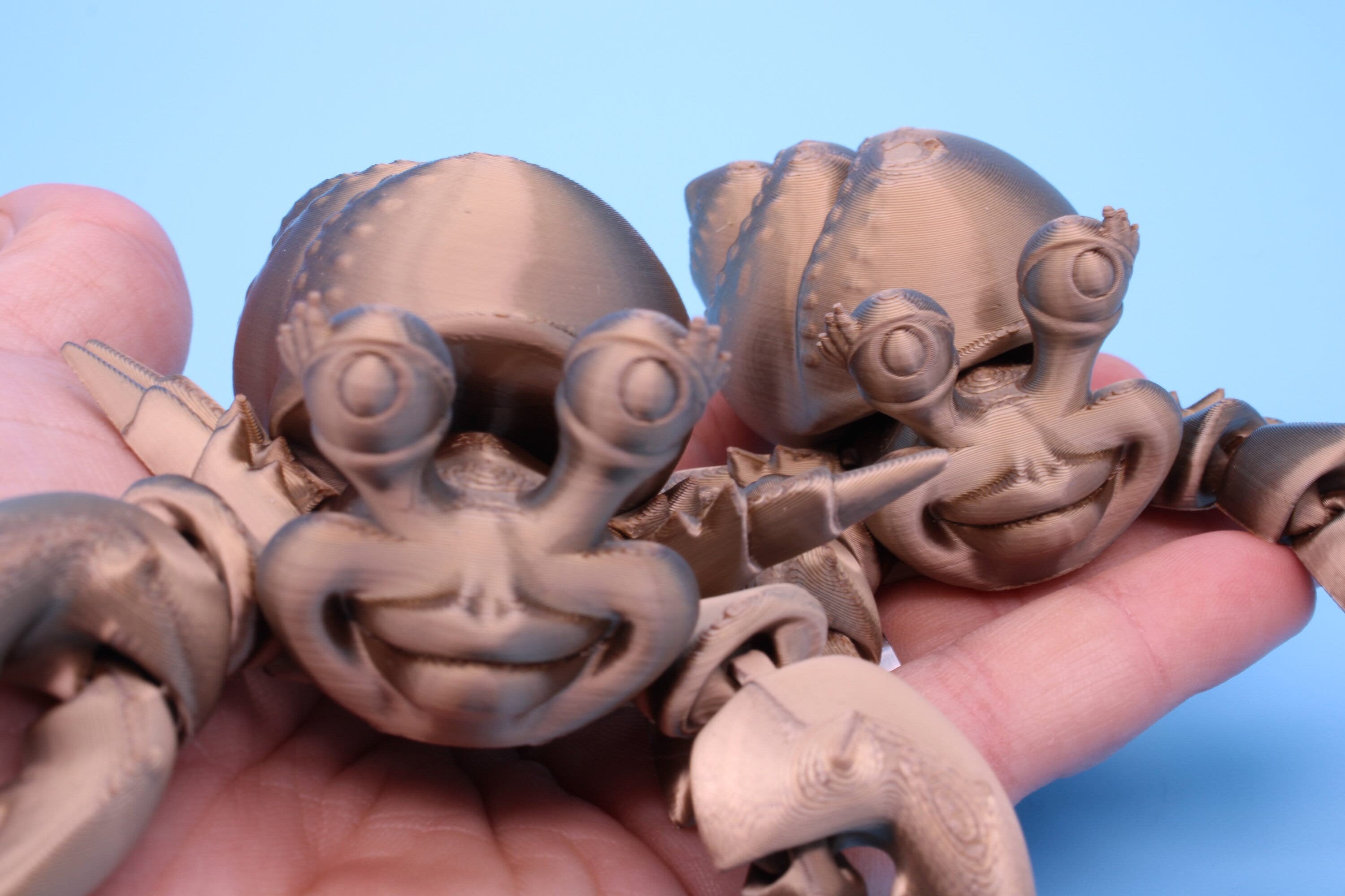 Flexi Hermit Crab Mr. & Mrs. | Articulating Coffee Gold | 3D Printed. | Super Cute | Friendly Crabs | Great Fidget Toy | Buddy | Sensory.