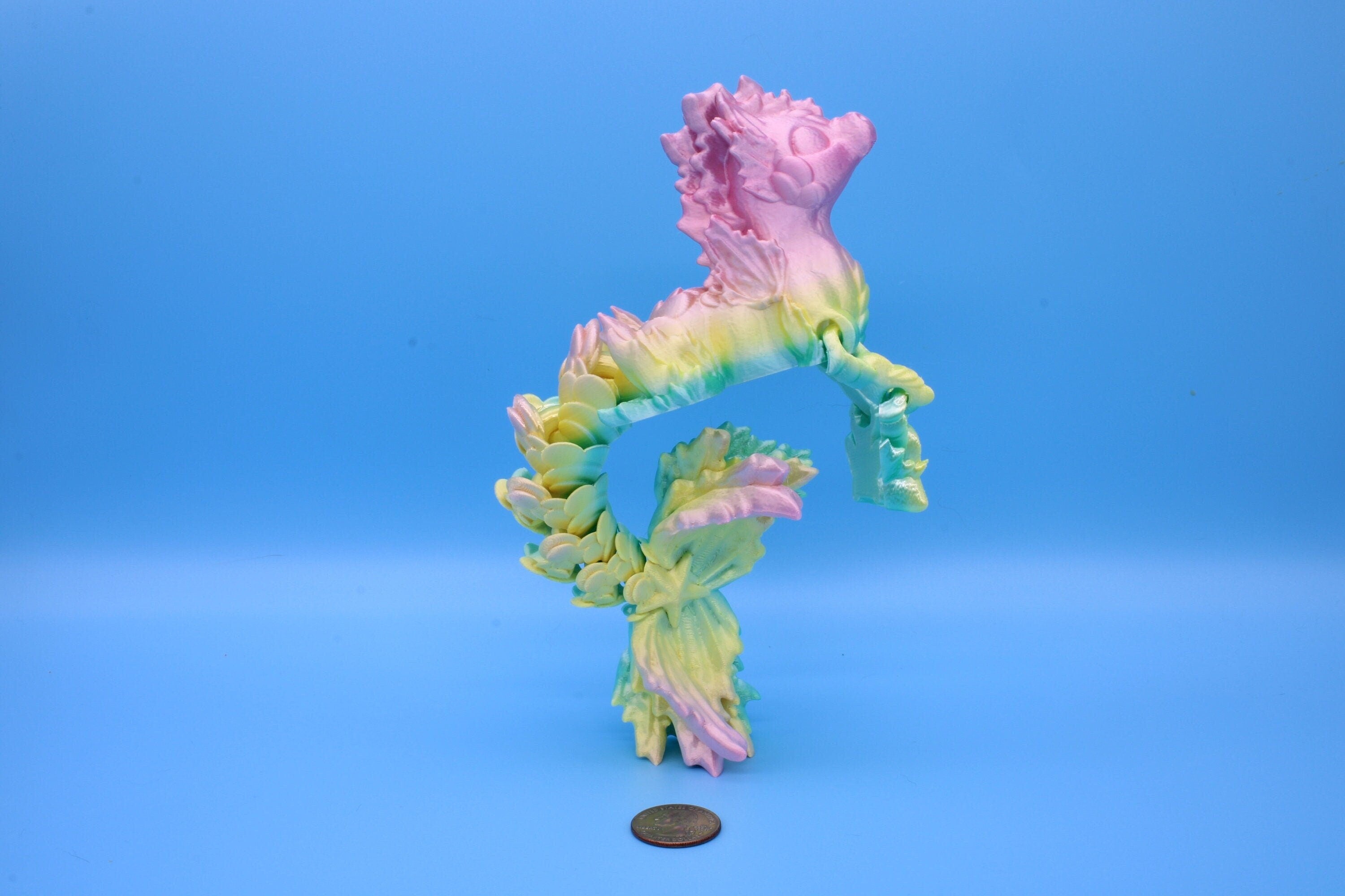 Hippocampus Sea Horse | 9.5 in. Rainbow Cute Sea Horse | 3D printed articulating Sea Horse | Flexi Toy | Stress Relief, Gift.