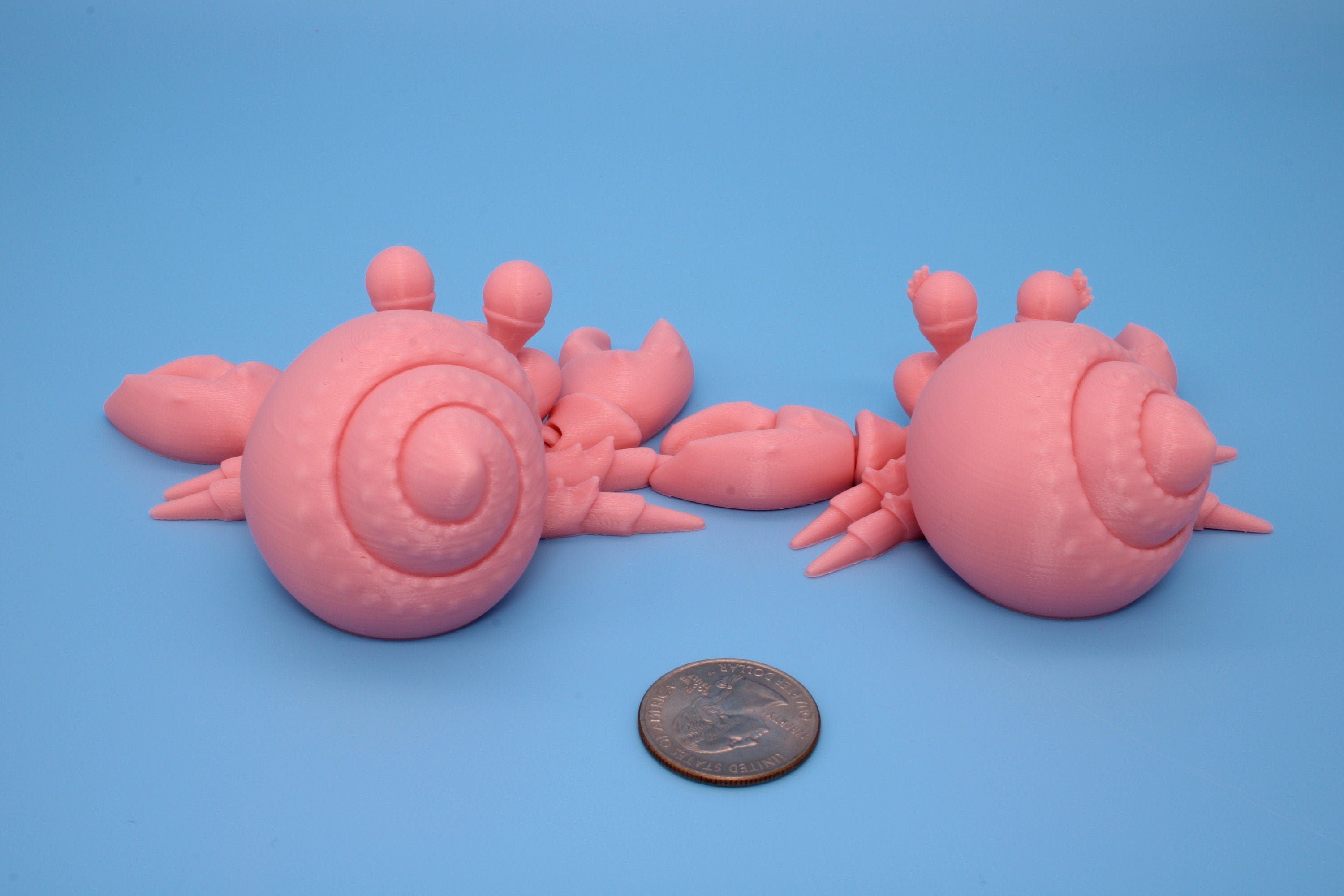 Flexi Hermit Crab Mr. & Mrs. | Articulating Pink | 3D Printed. | Super Cute | Friendly Crabs | Great Fidget Toy | Buddy | Sensory.