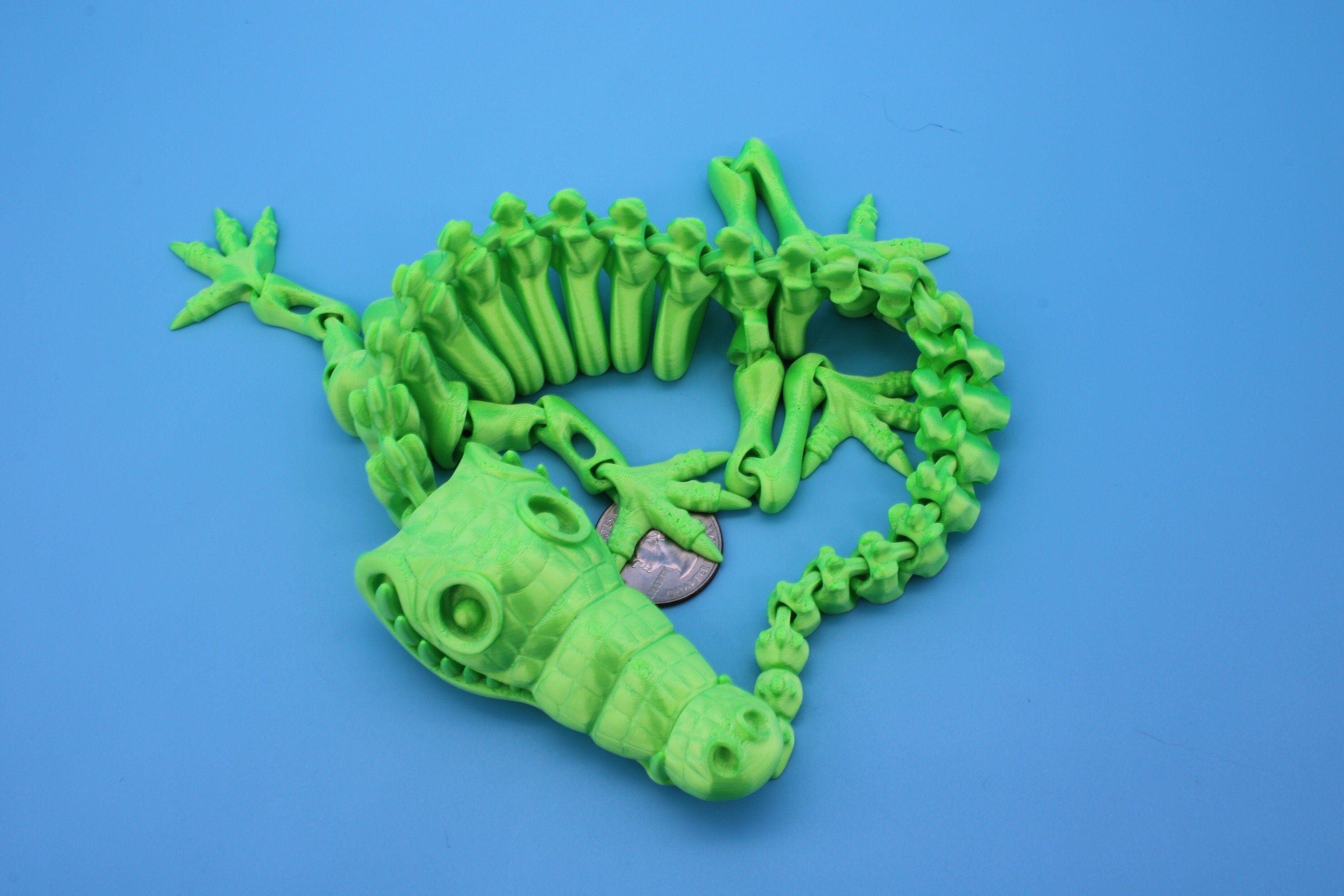 Green Crocodile | Cute Flexi Toy | Articulating Crocodile | 3D printed Unique Fidget | Desk Buddy | 13 in.