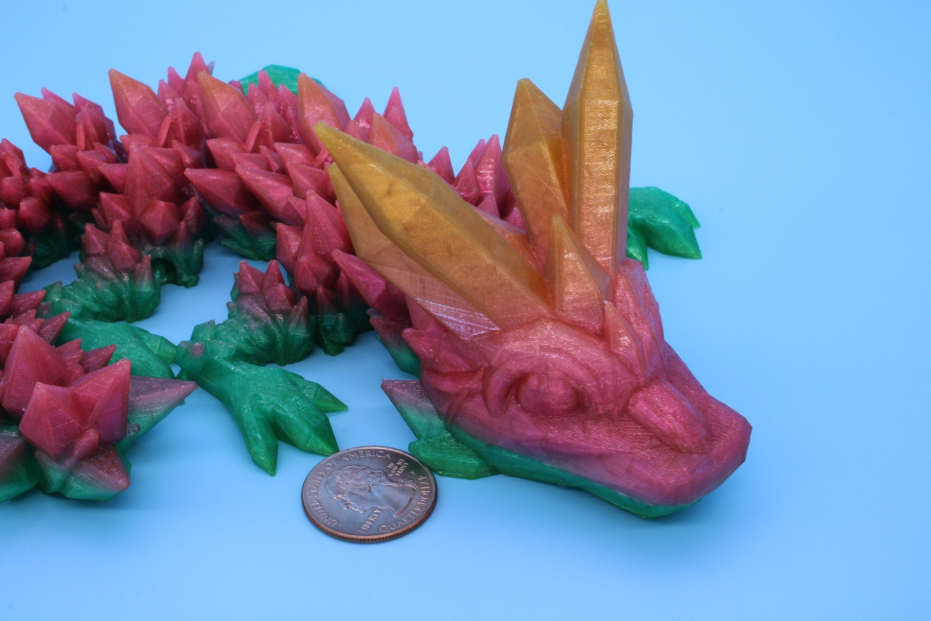 Flexible Crystal Baby Dragon | Quiet Flexi Toy | 3D Printed Crystal Dragon | 11.5 inches | Dragon friend | Fidget Toy | Flexi Dragon. (TPU)