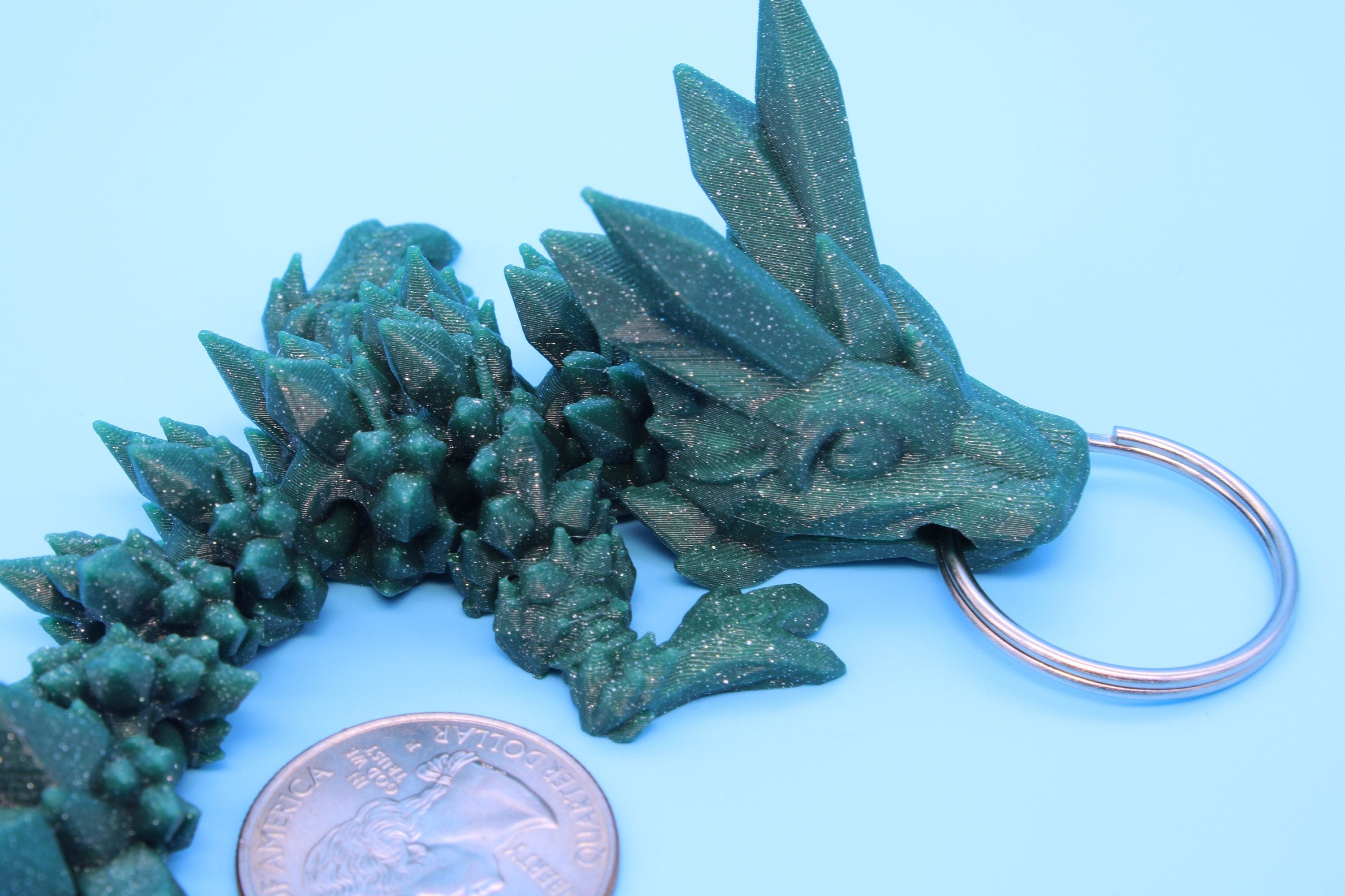 Green Baby Crystal Dragon Keychain | 3D Printed Crystal Dragon | 4.5 inches Dragon Friend | Sensory Toy | Fidget Toy | Flexi Dragon.