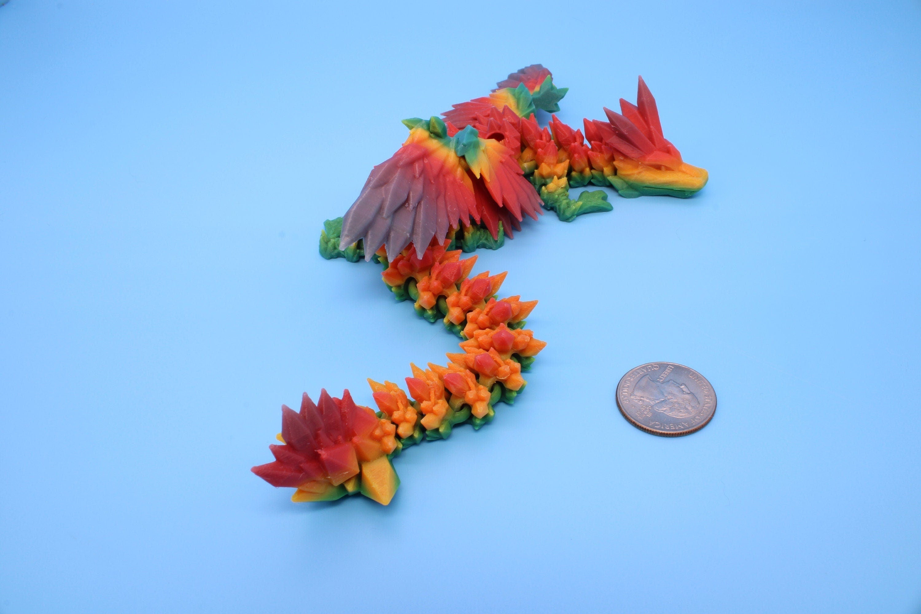 Miniature Rainbow Adult Crystal Winged Dragon | Crystal Wing Dragon 3D printed articulating dragon | Fidget Flexi Toy, 10.5in. Stress Relief