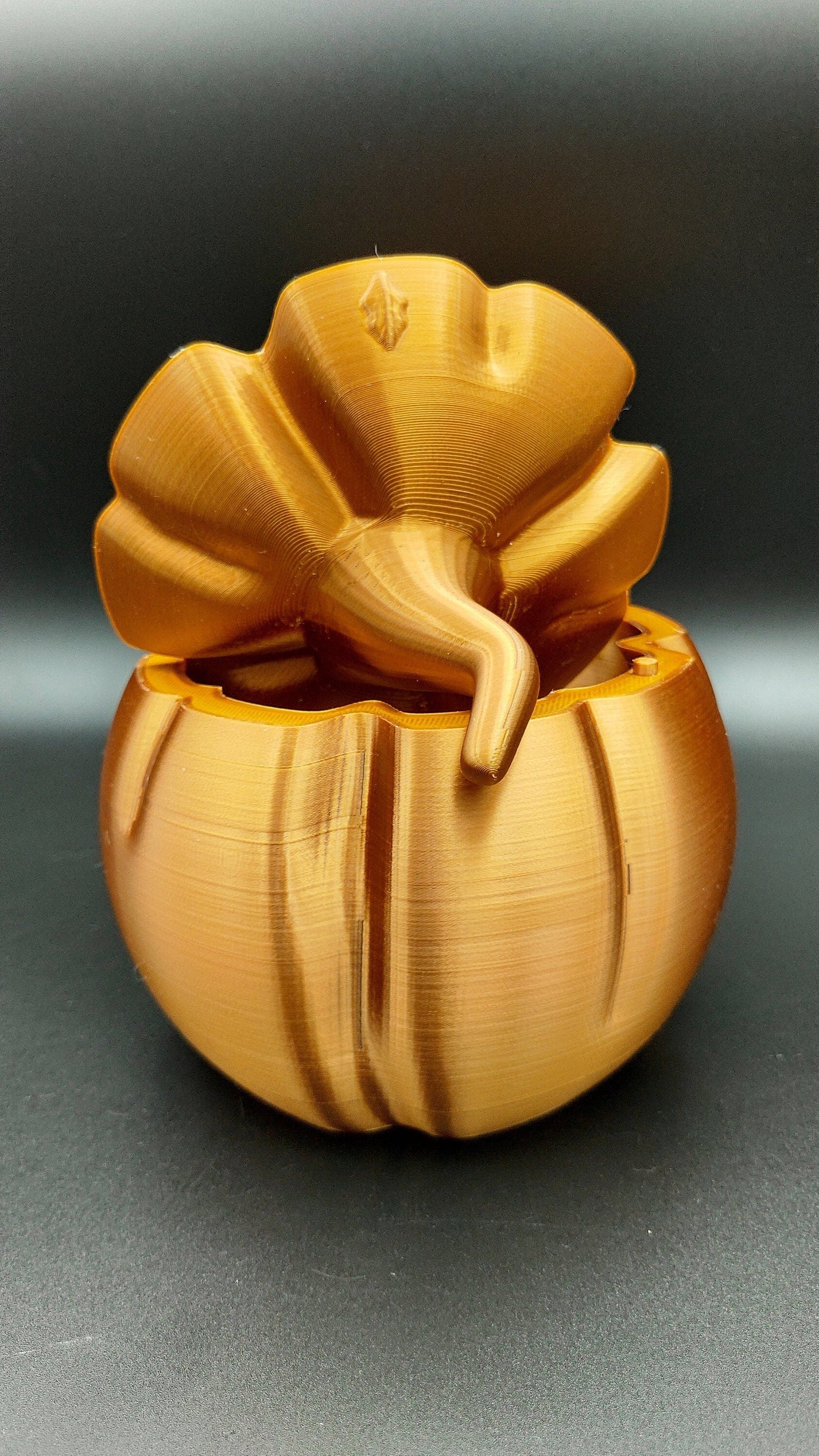 Functional Unique Fall Decor. 15.75 in around, Copper Color Pumpkin Candy Dish, Small Container, Trinket or Jewelry box, Holiday Decoration.