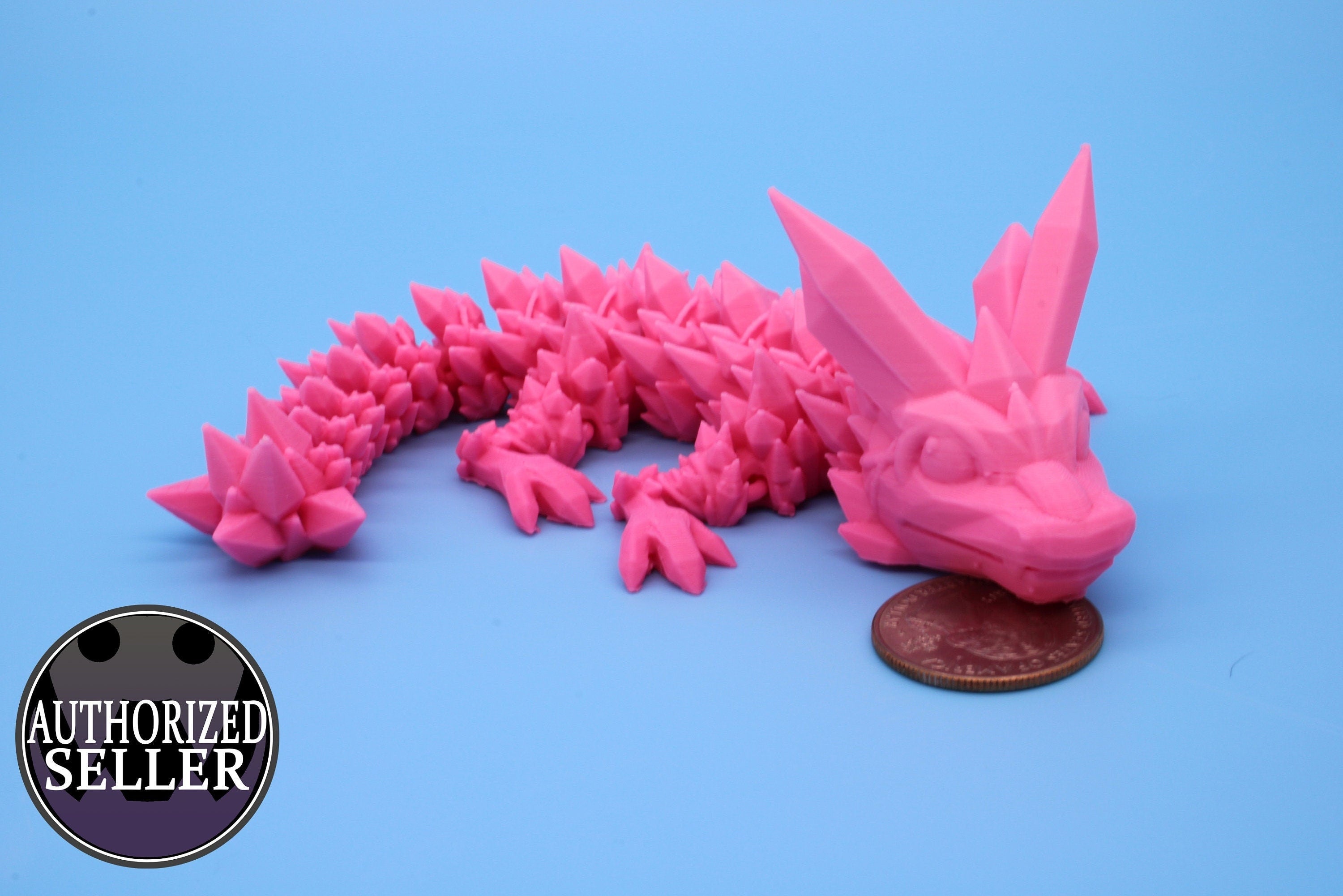 Baby Crystal Dragon- Pink, Miniature, 3D Printed, 7 in.