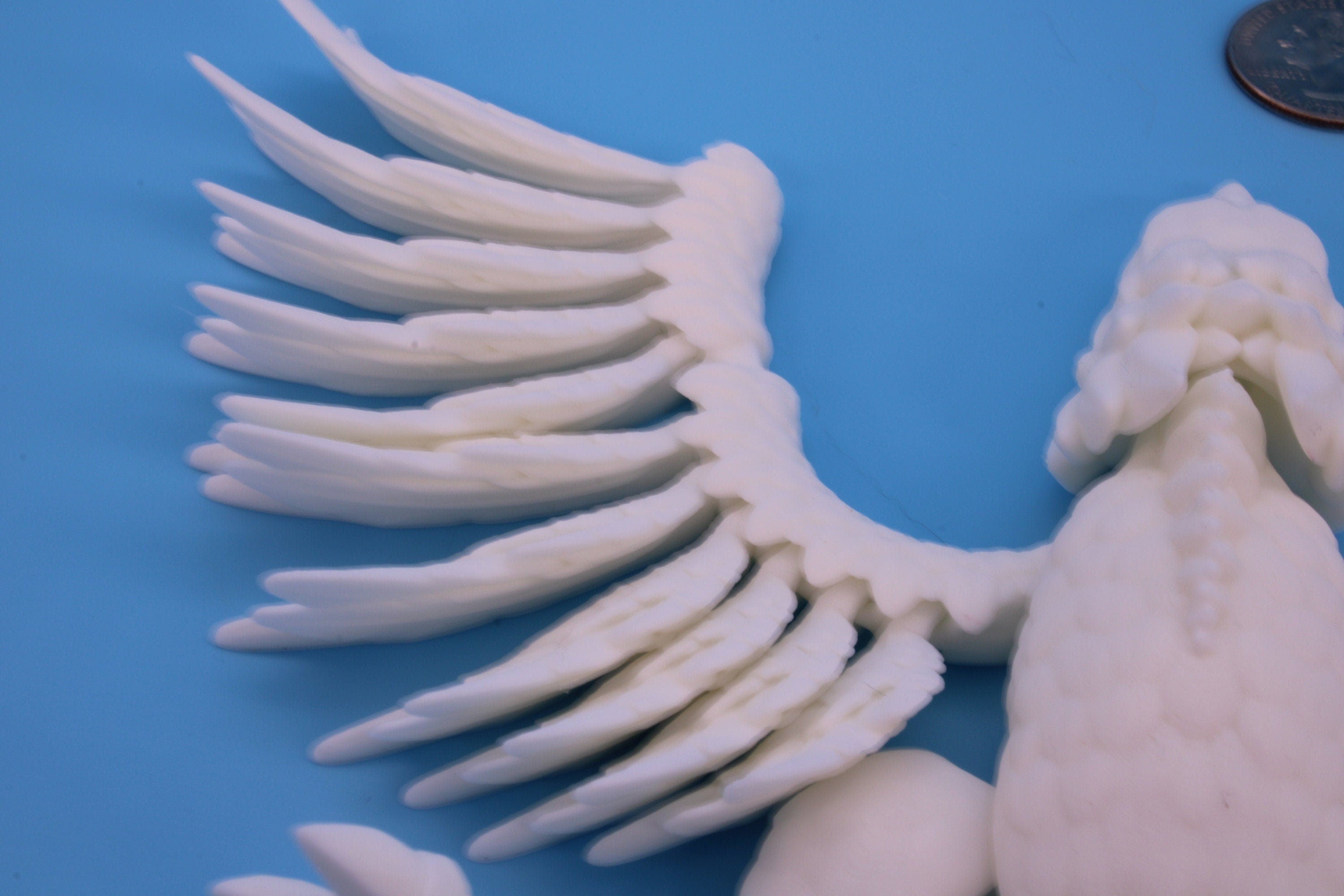 Cute Flexi White Phoenix. Unique 3D printed. Great Articulating fidget toy, desk, sensory toy. 4 inch