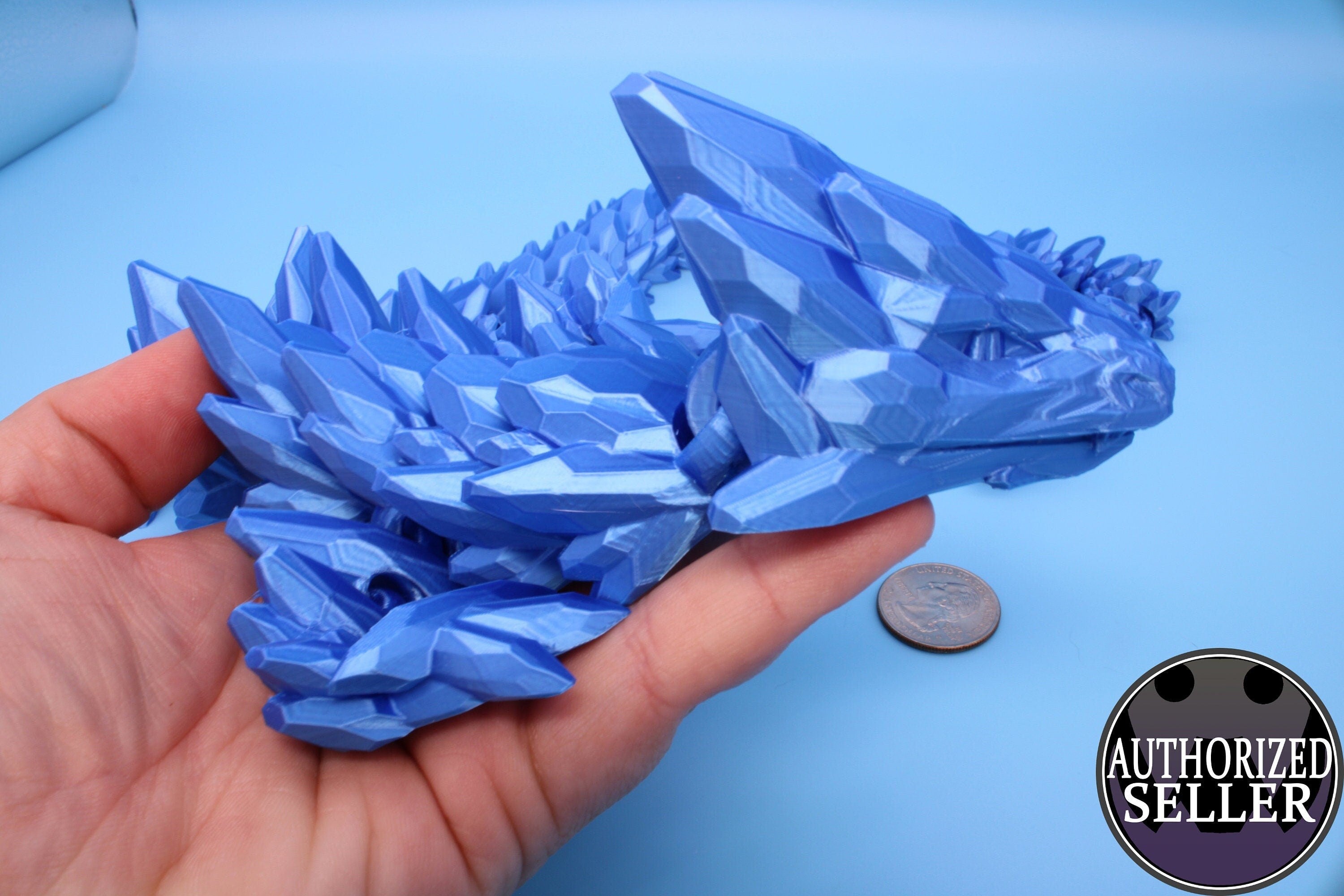 Gem Dragon | Blue | 3D Printed Articulating Dragon | Flexi Toy | Adult Fidget Toy | Dragon Buddy | 26 inches (Made)