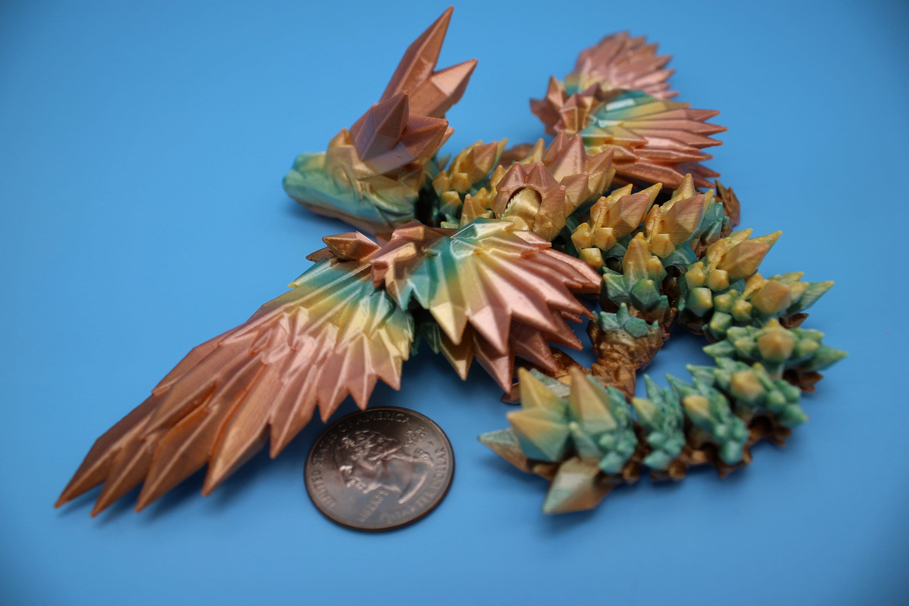 Miniature Baby Crystal Winged Dragon | Rainbow | 3D printed articulating Toy Fidget | Flexi Toy 7 in. head to tail | Stress Relief Gift