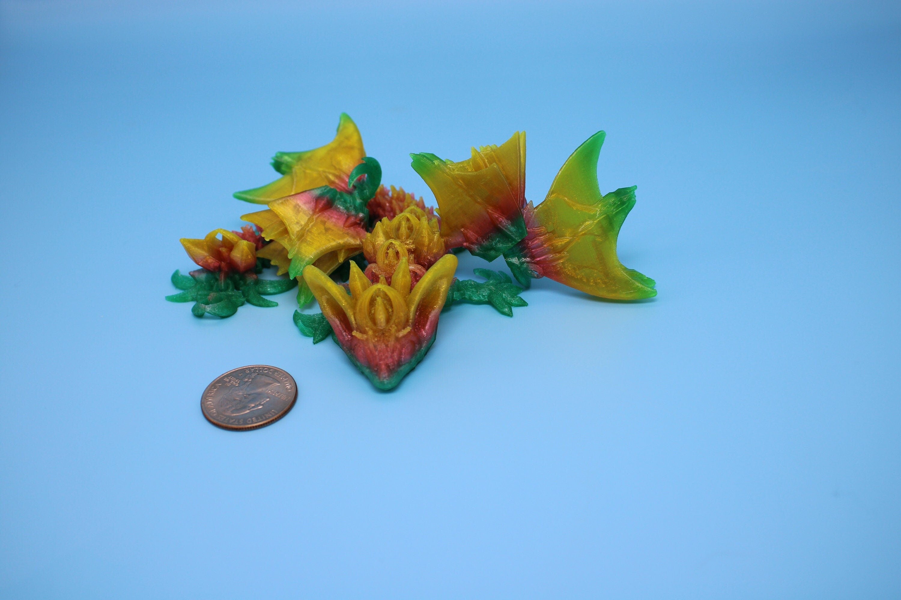 Miniature Flexible Bat Dragon | Rainbow Bat Wing | Articulating Dragon | 3D Printed Fidget | Flexi Toy | Adult Fidget Toy | Sensory Desk Toy