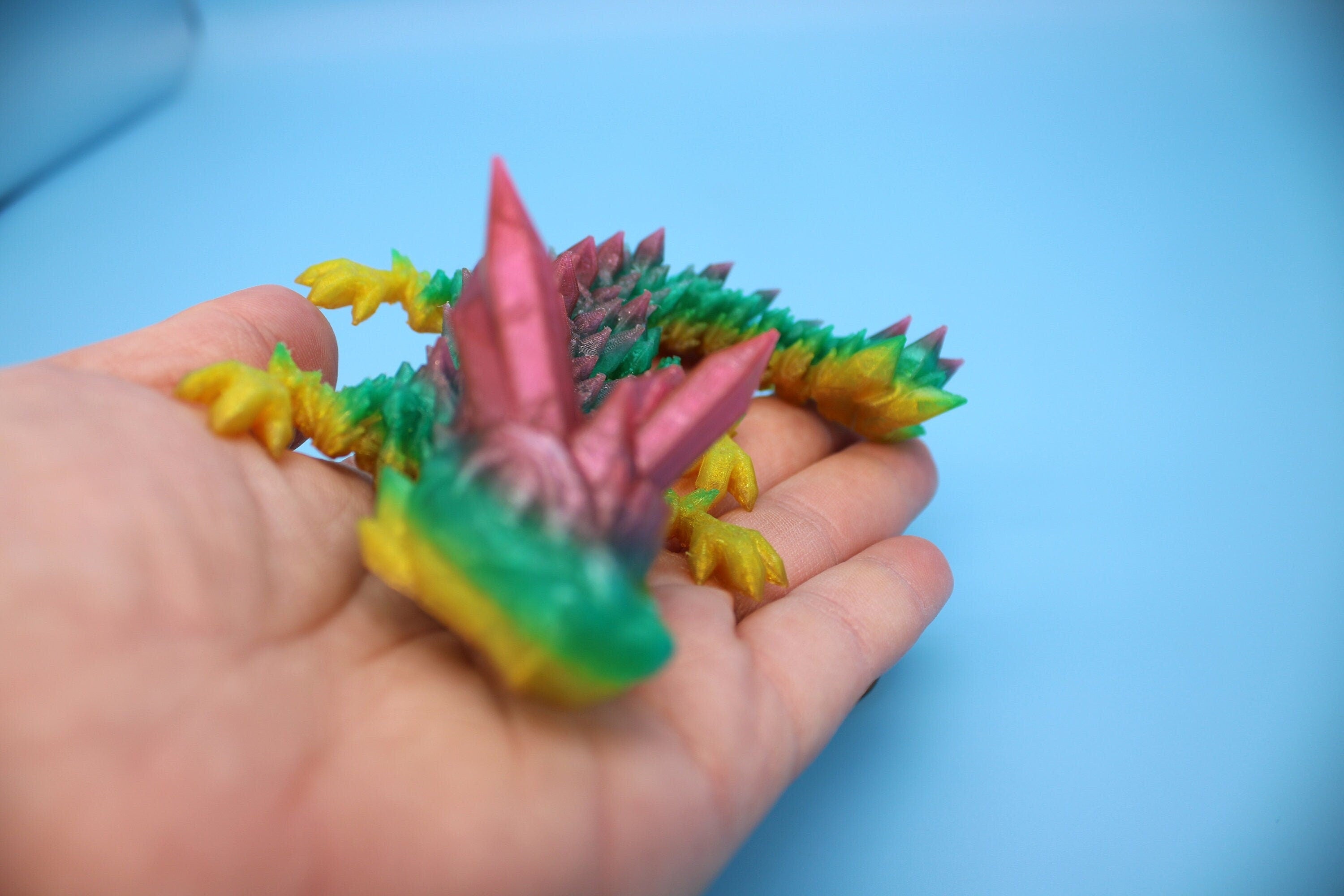 Flexible Miniature Baby Crystal Dragon | 3D Printed Articulating Toy Fidget | 7 in. Dragon buddy. Fidget toy, flexi dragon. (TPU)