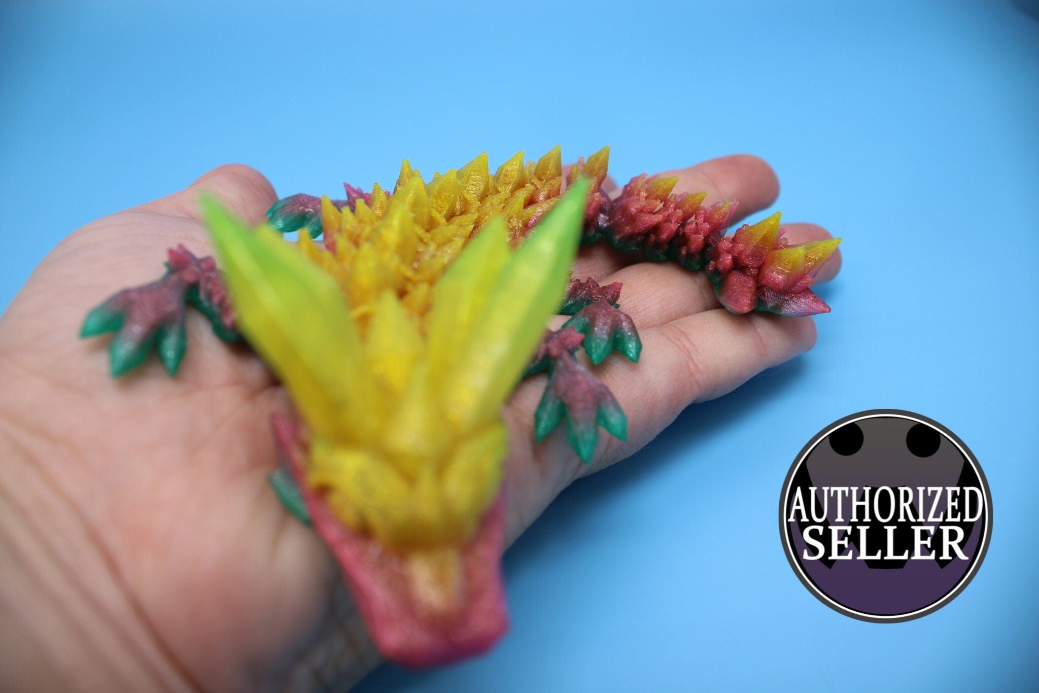 Flexible Miniature Baby Crystal Dragon | 3D Printed Articulating Toy Fidget | 7 in. Dragon buddy. Fidget toy, flexi dragon. (TPU)