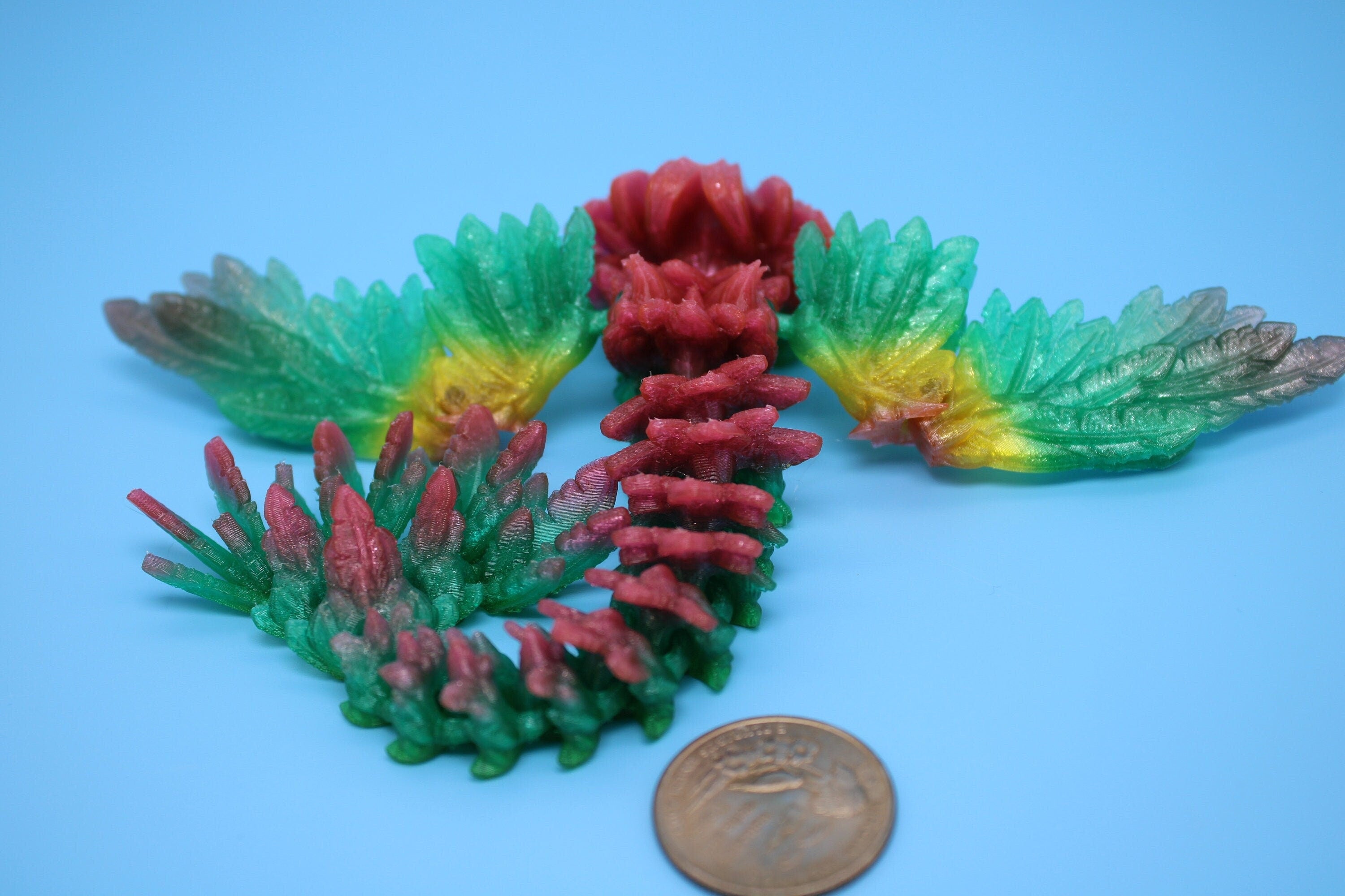 Flexible Miniature Baby Flying Serpent Dragon Rainbow 3D printed articulating Toy Fidget Flexi Toy 7 in. head to tail Stress Relief Gift